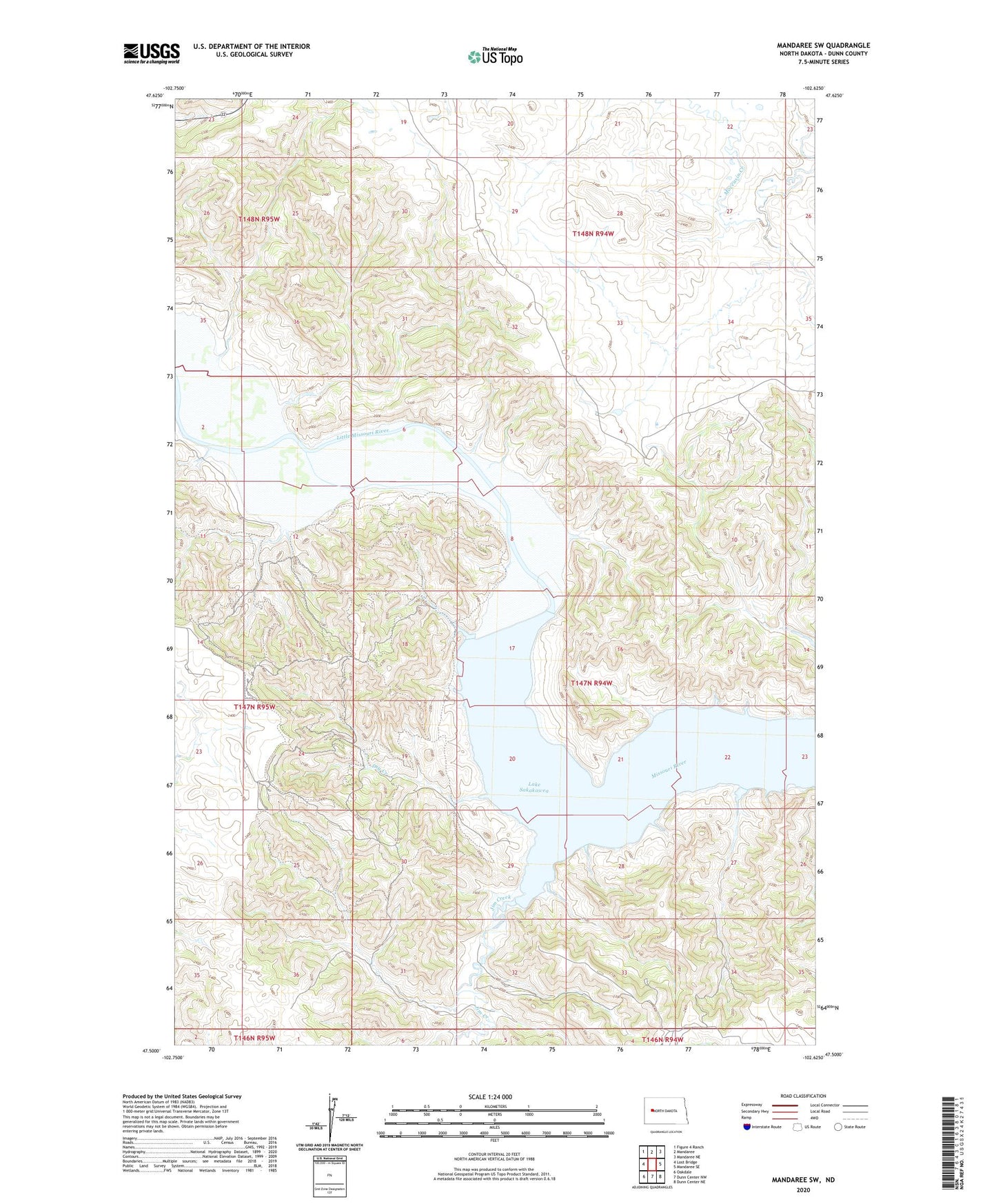 Mandaree SW North Dakota US Topo Map Image