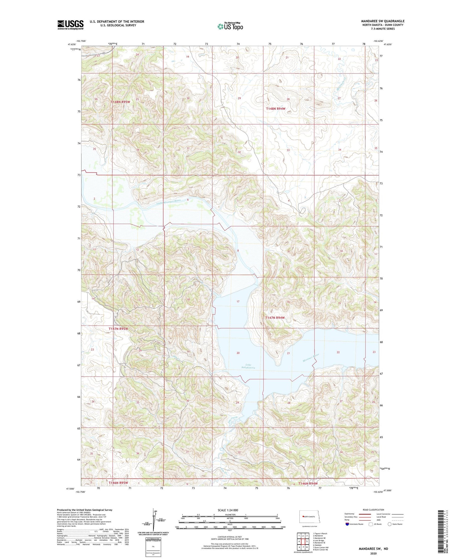 Mandaree SW North Dakota US Topo Map Image