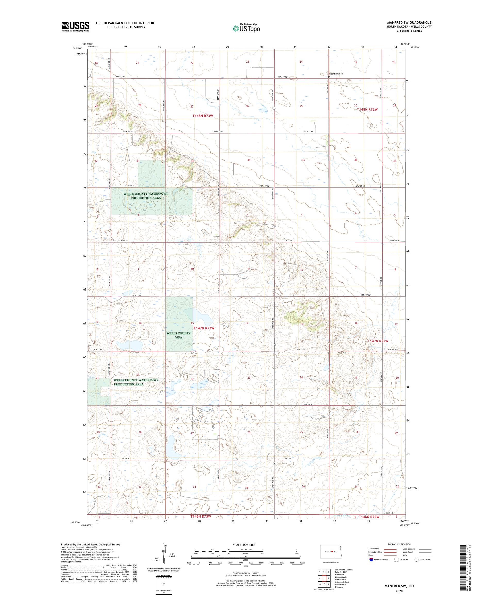 Manfred SW North Dakota US Topo Map – MyTopo Map Store