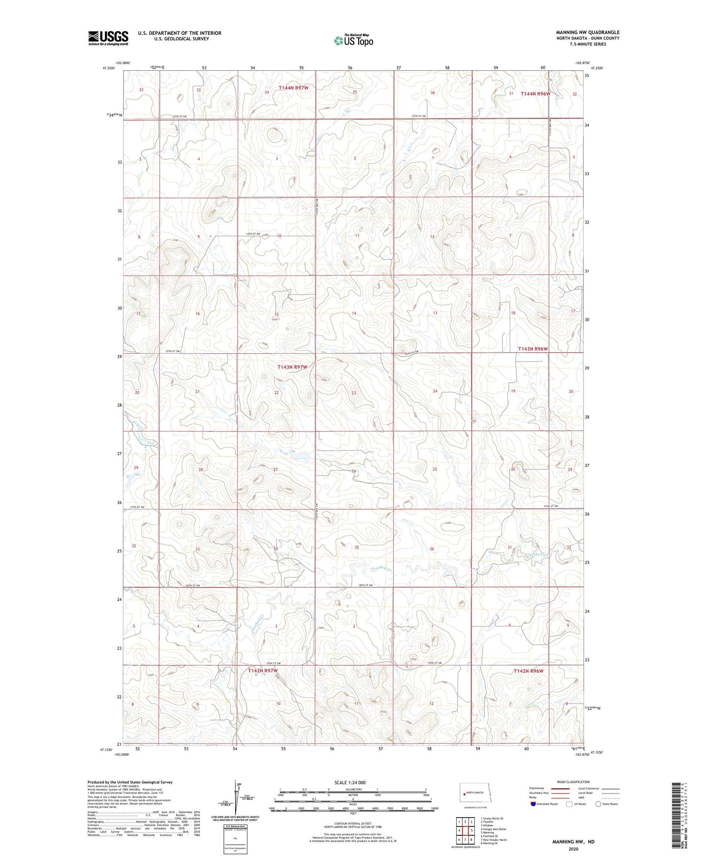 Manning NW North Dakota US Topo Map Image