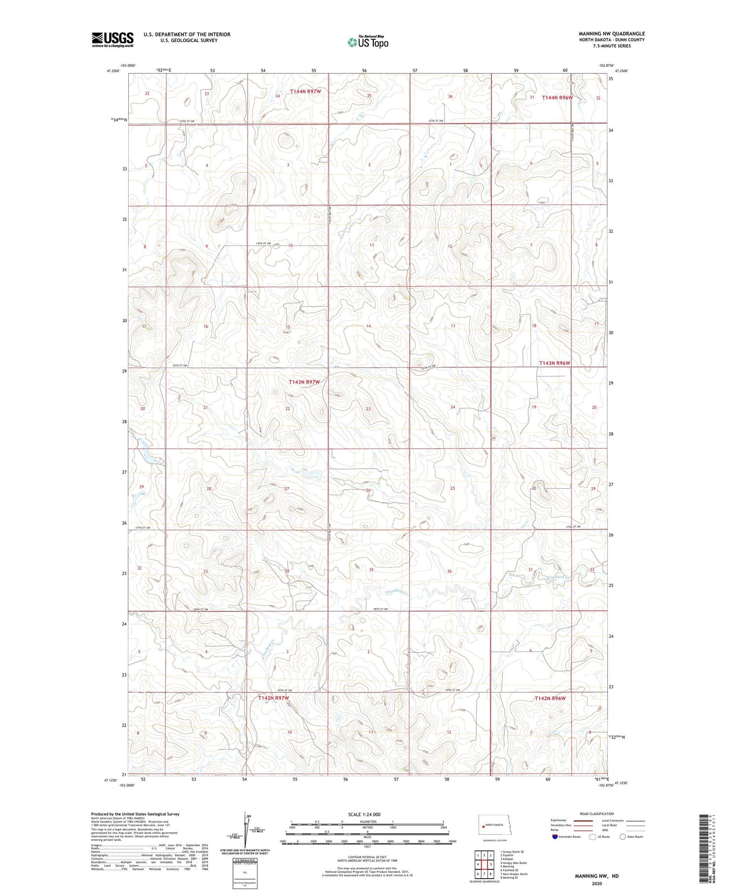 Manning NW North Dakota US Topo Map Image