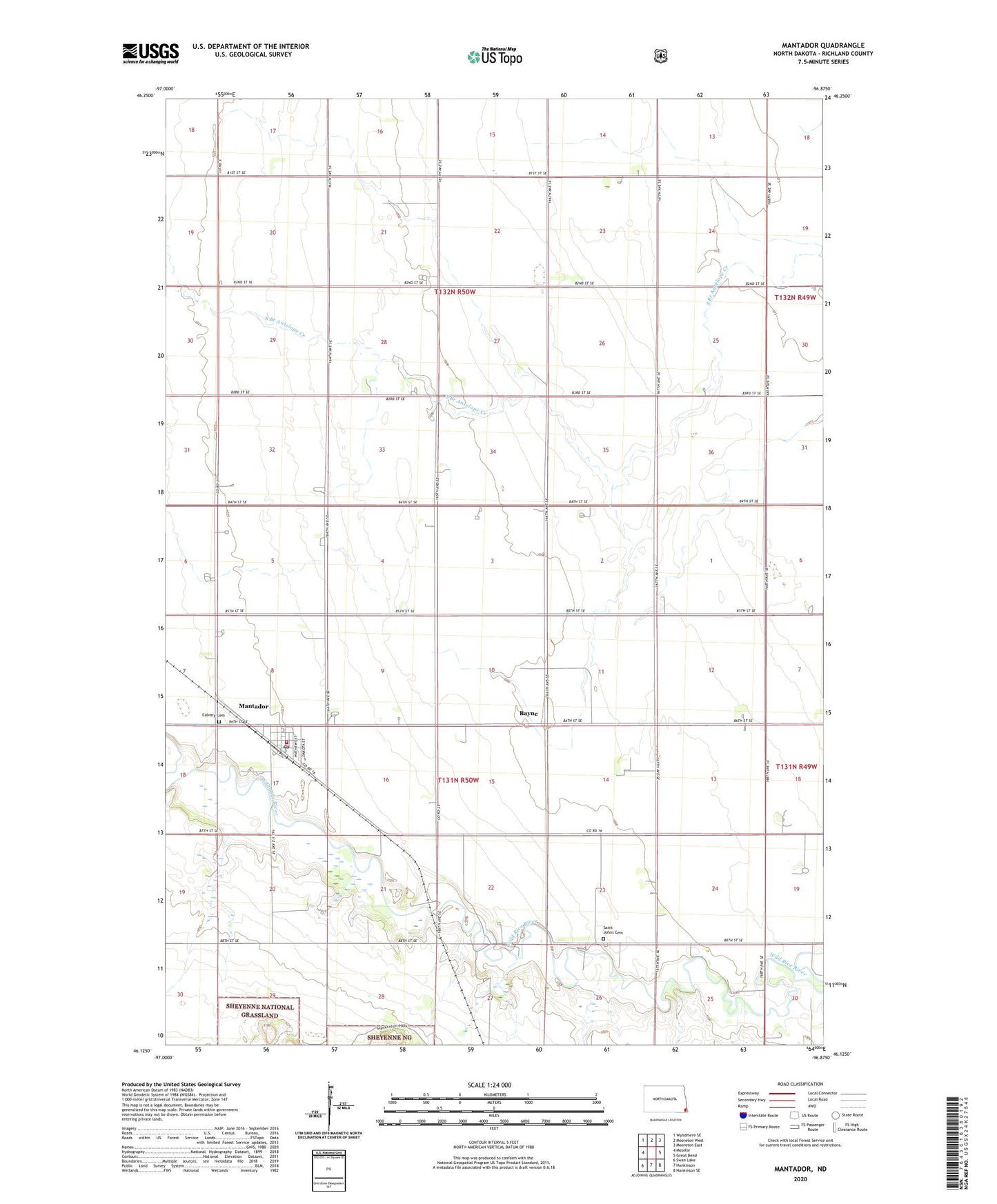 Mantador North Dakota US Topo Map Image