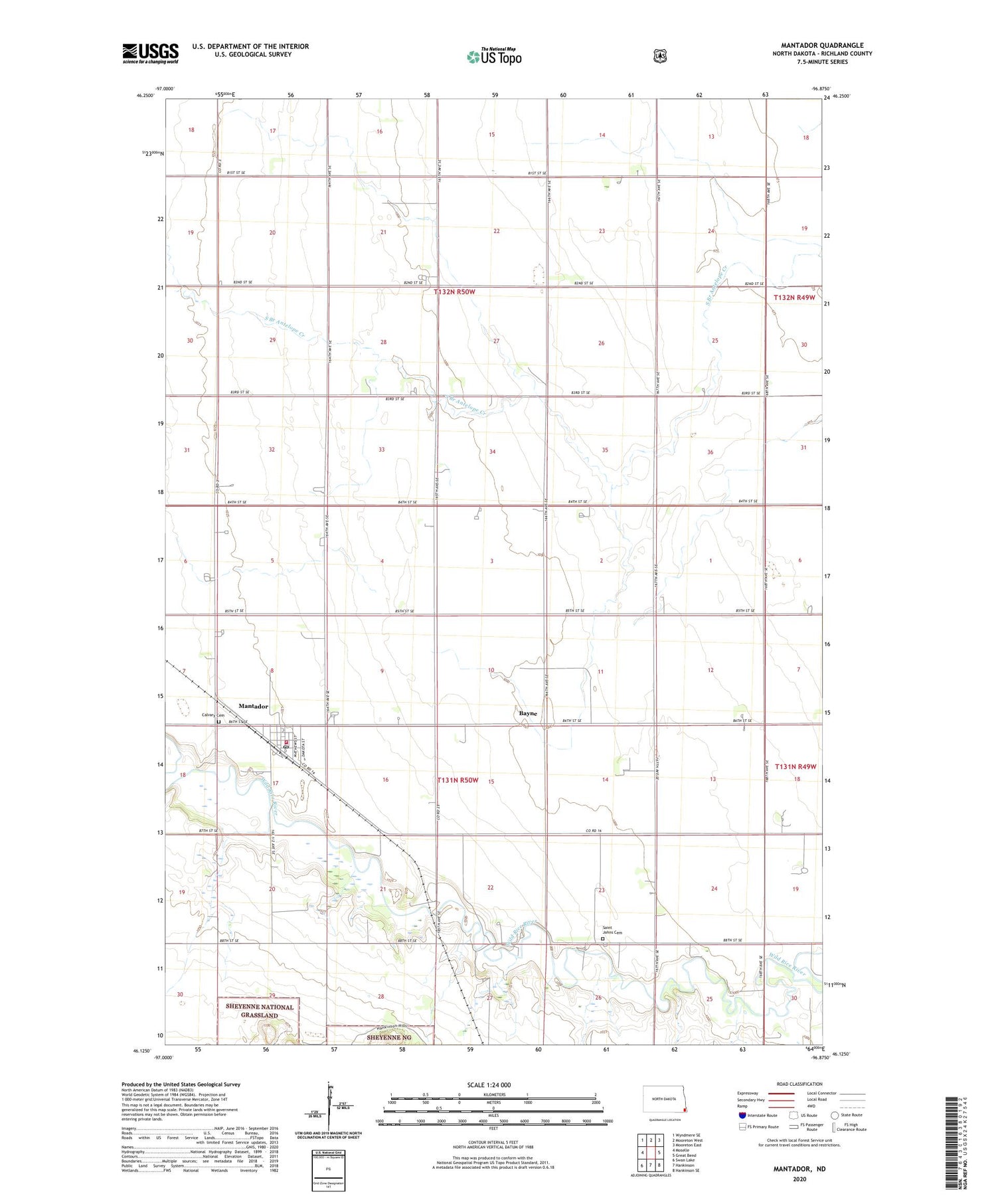 Mantador North Dakota US Topo Map Image