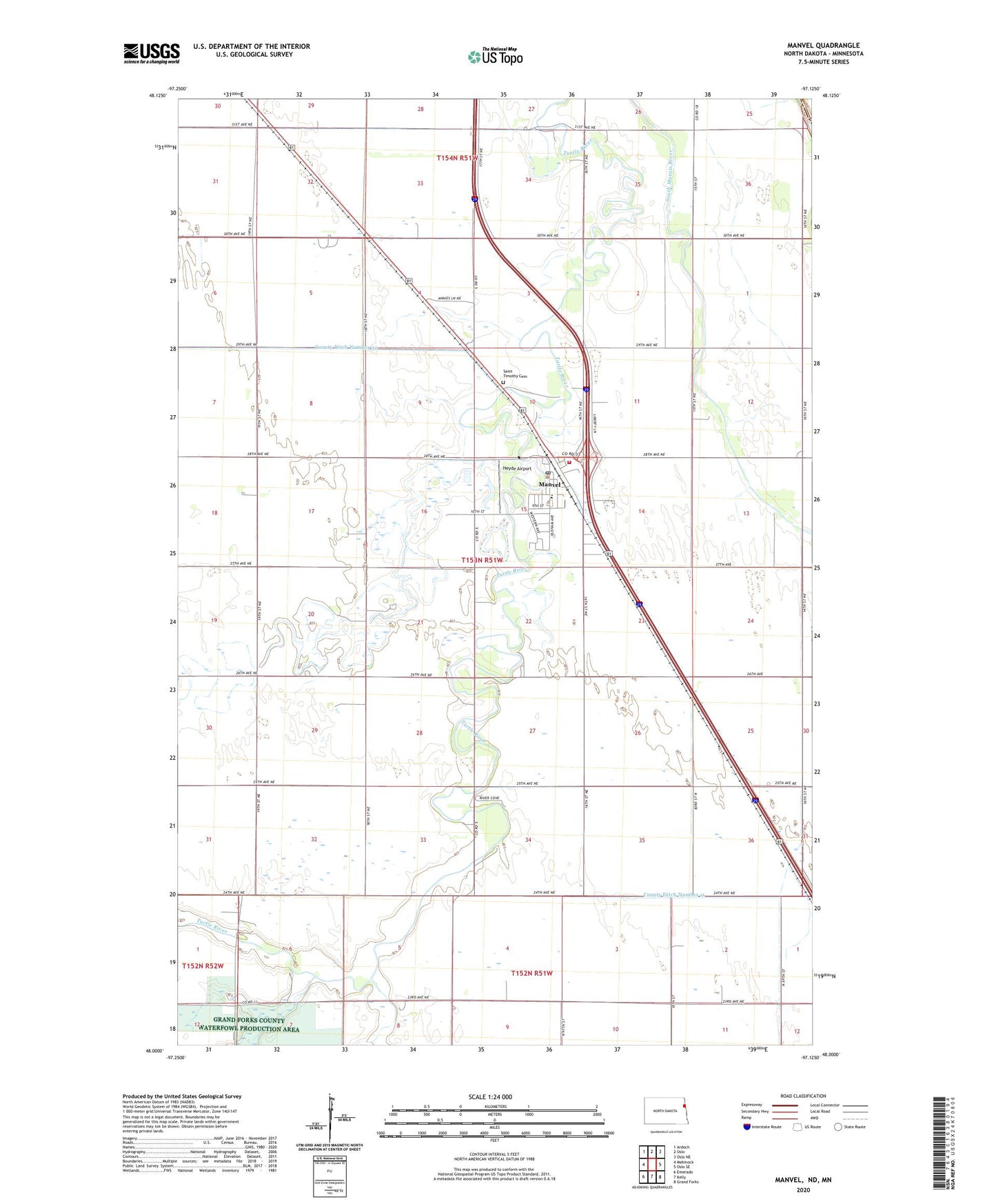 Manvel North Dakota US Topo Map Image