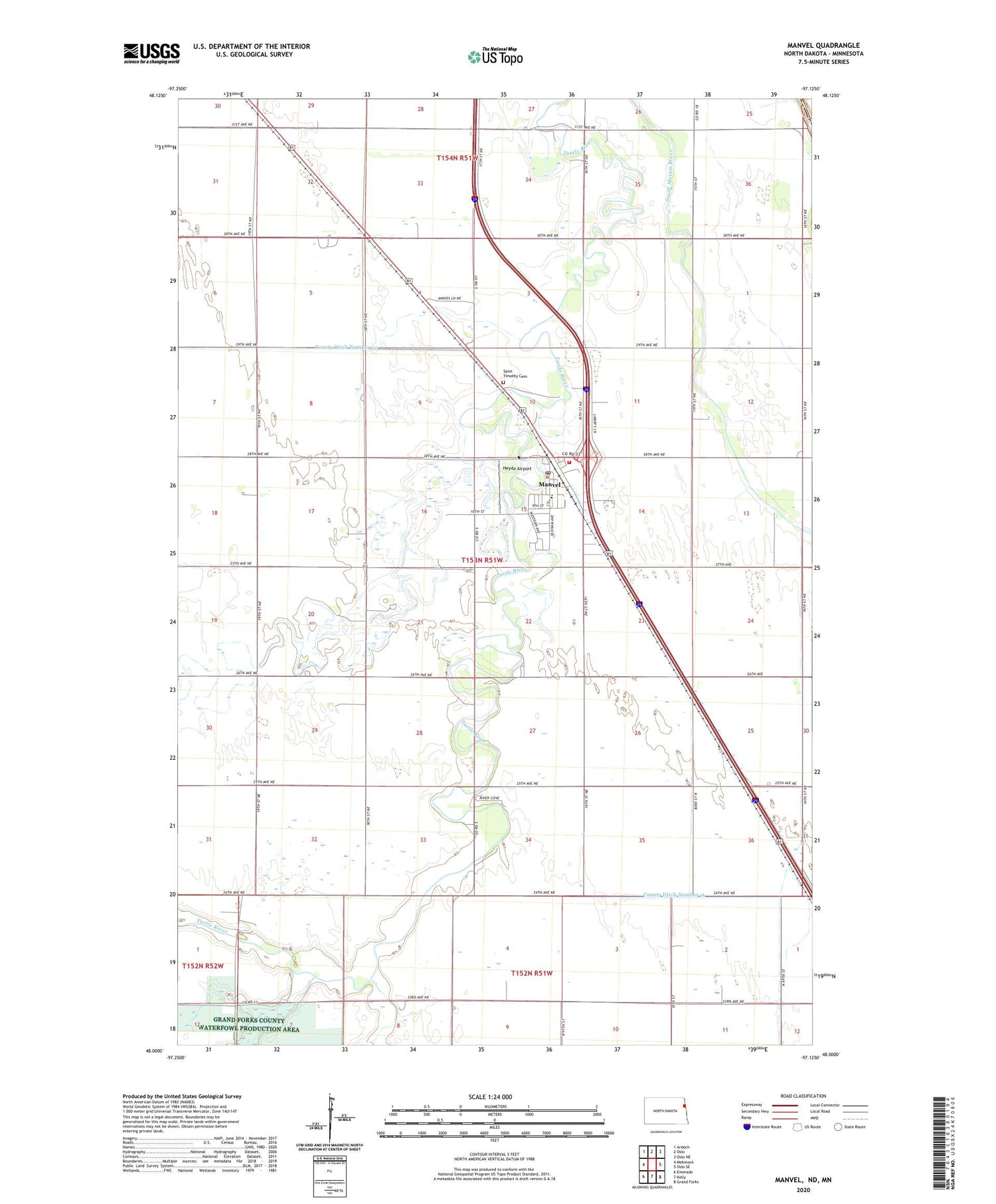 Manvel North Dakota US Topo Map Image