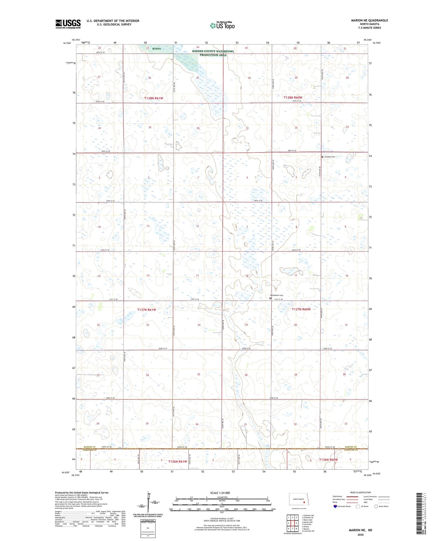 Marion NE North Dakota US Topo Map Image