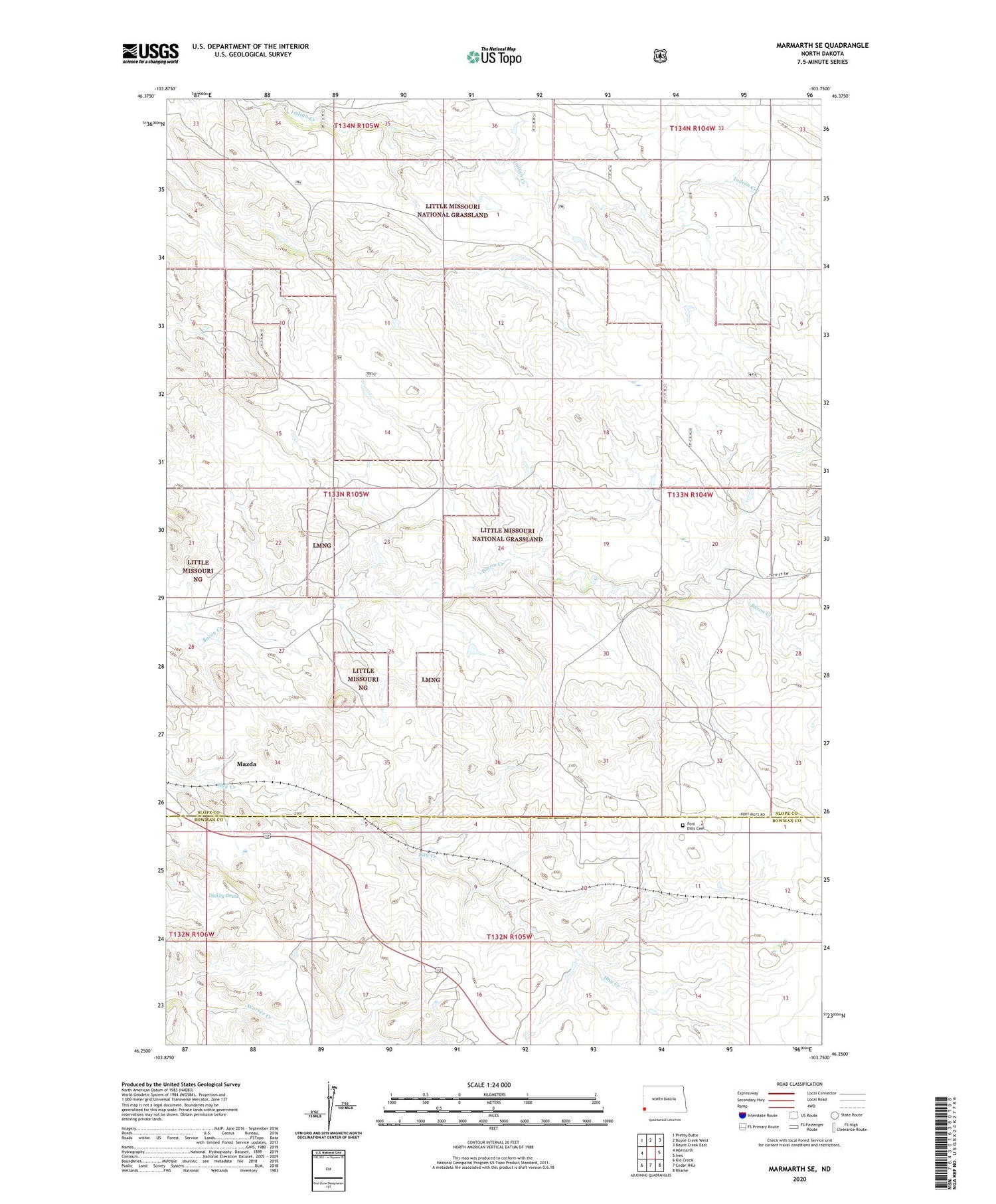 Marmarth SE North Dakota US Topo Map Image