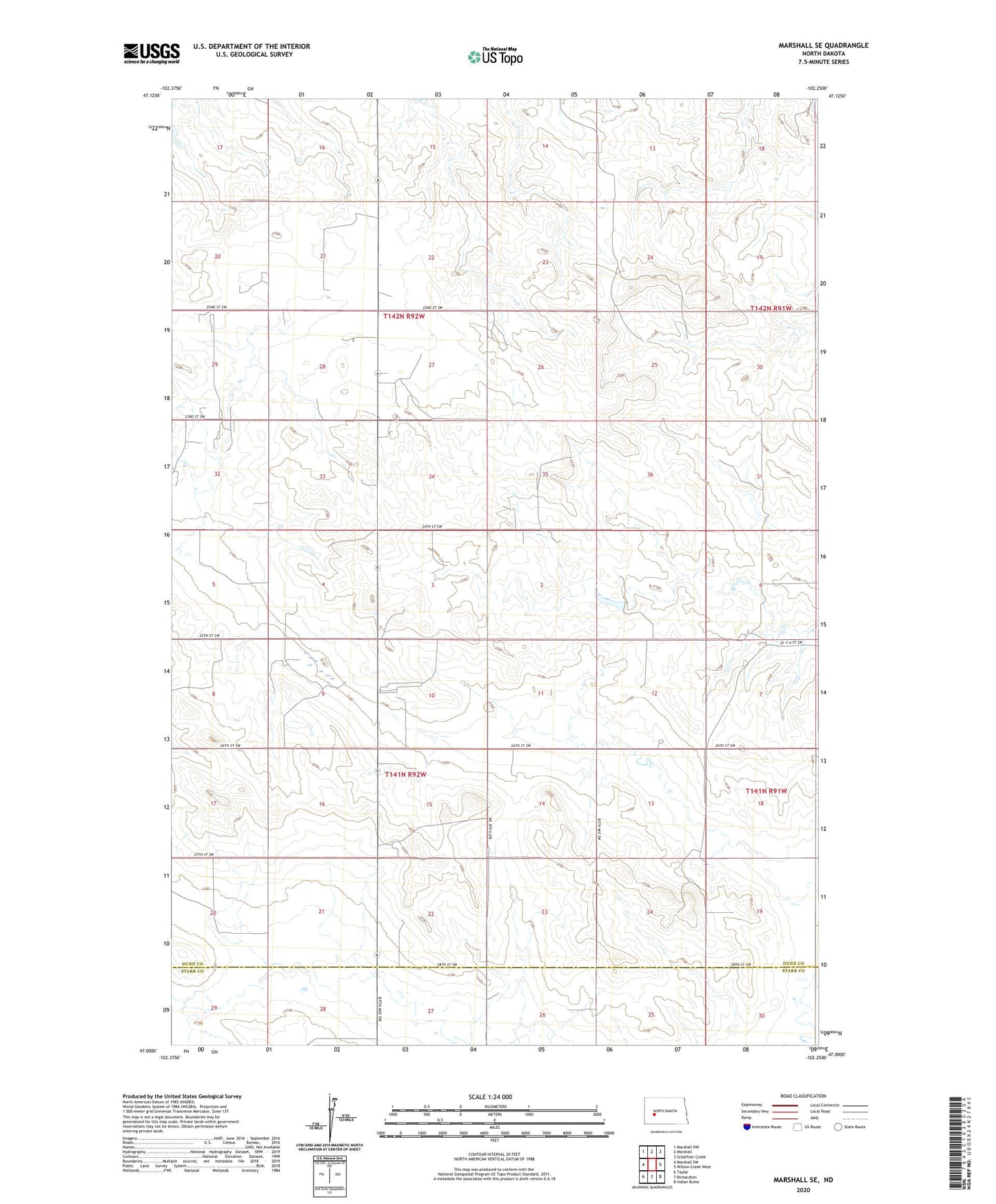 Marshall SE North Dakota US Topo Map Image