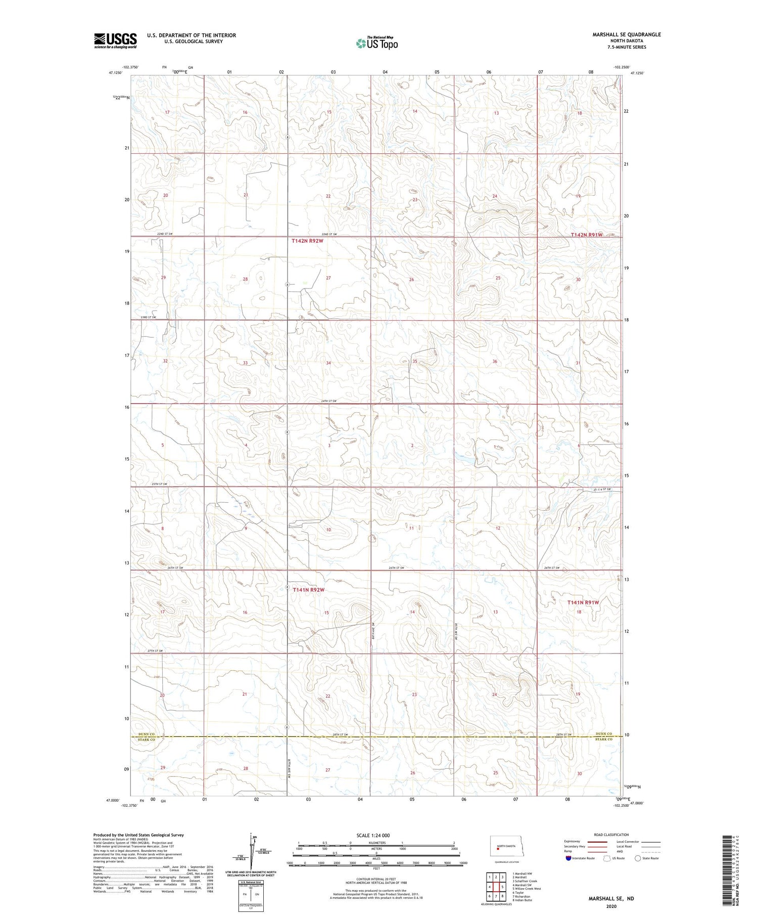 Marshall SE North Dakota US Topo Map Image