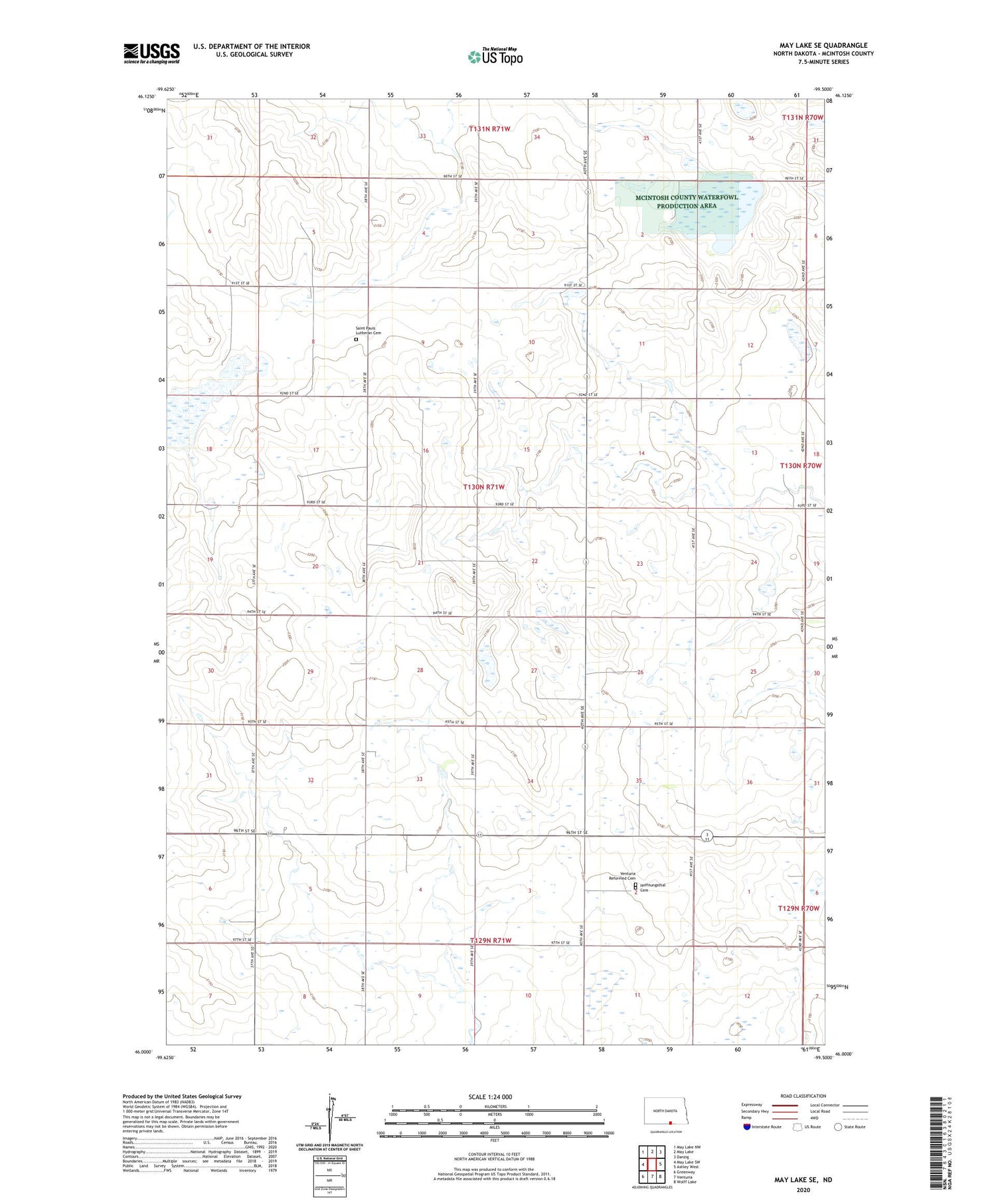 May Lake SE North Dakota US Topo Map Image