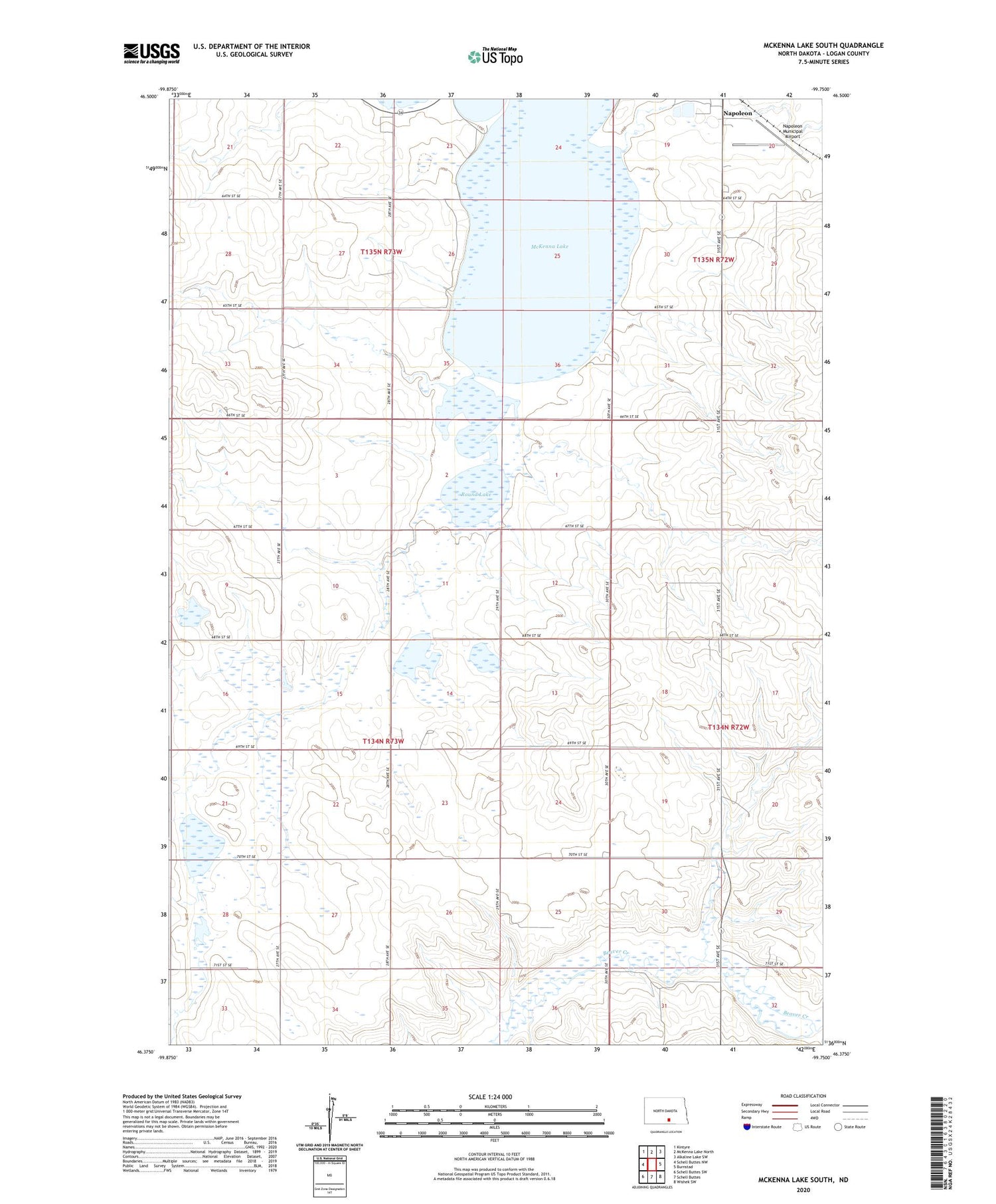 McKenna Lake South North Dakota US Topo Map Image