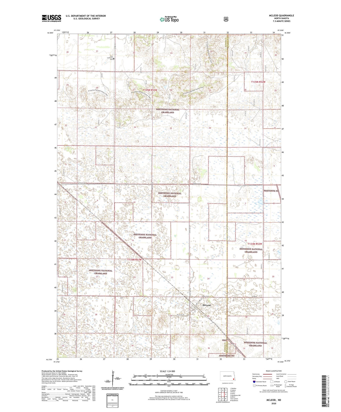 McLeod North Dakota US Topo Map Image