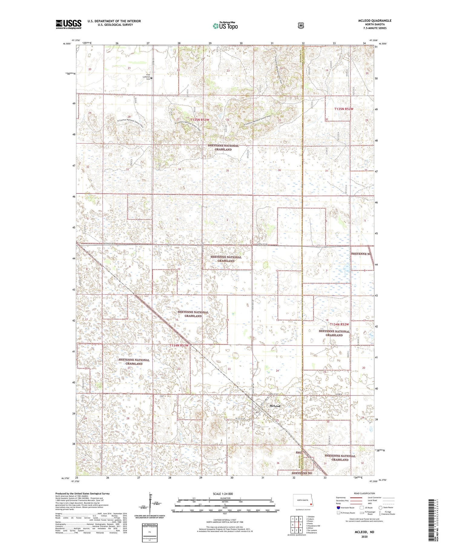 McLeod North Dakota US Topo Map Image