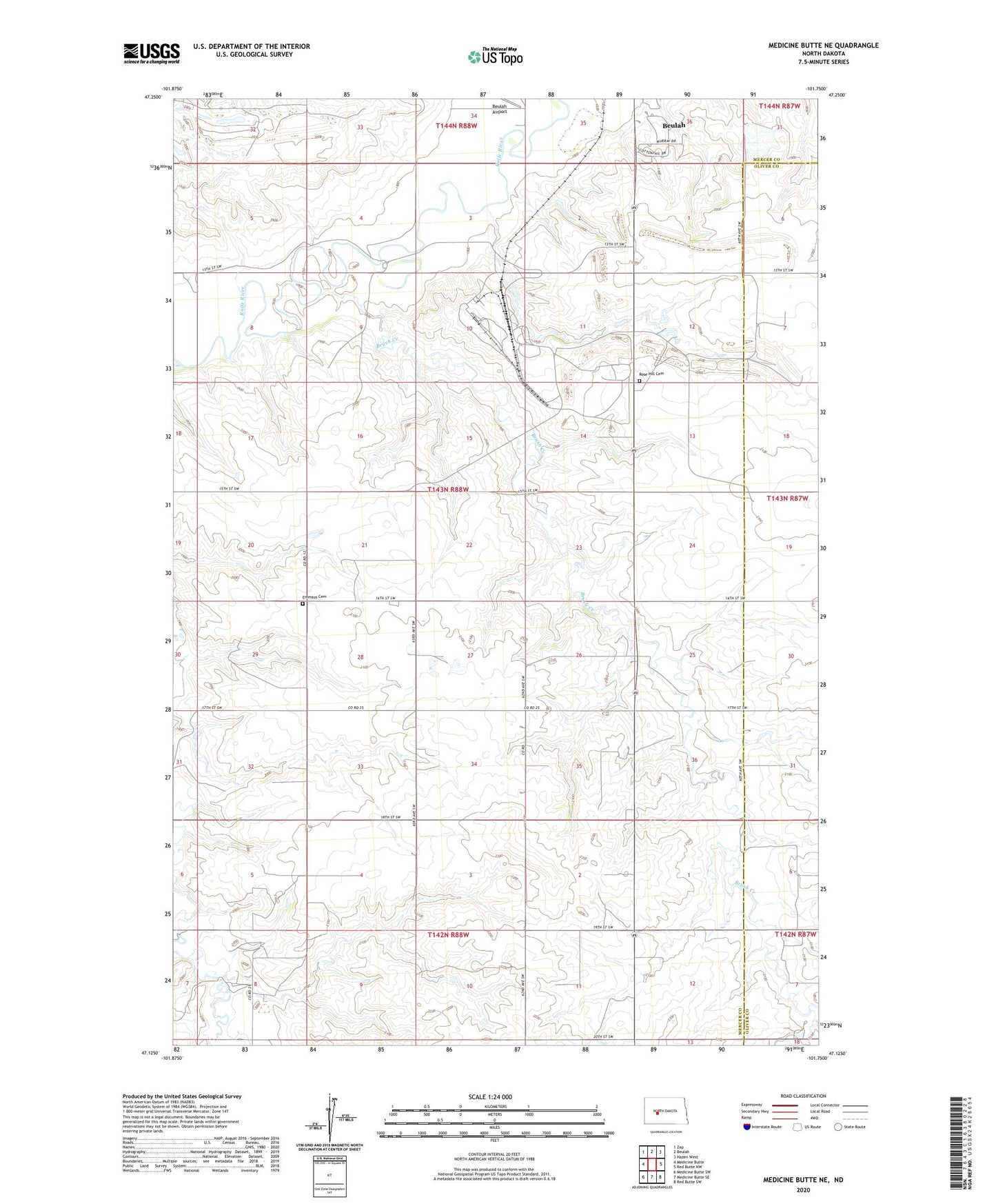 Medicine Butte NE North Dakota US Topo Map Image