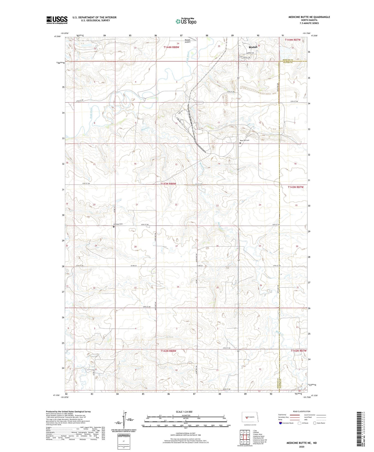 Medicine Butte NE North Dakota US Topo Map Image