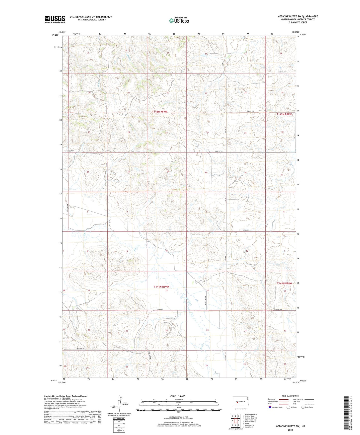 Medicine Butte SW North Dakota US Topo Map Image