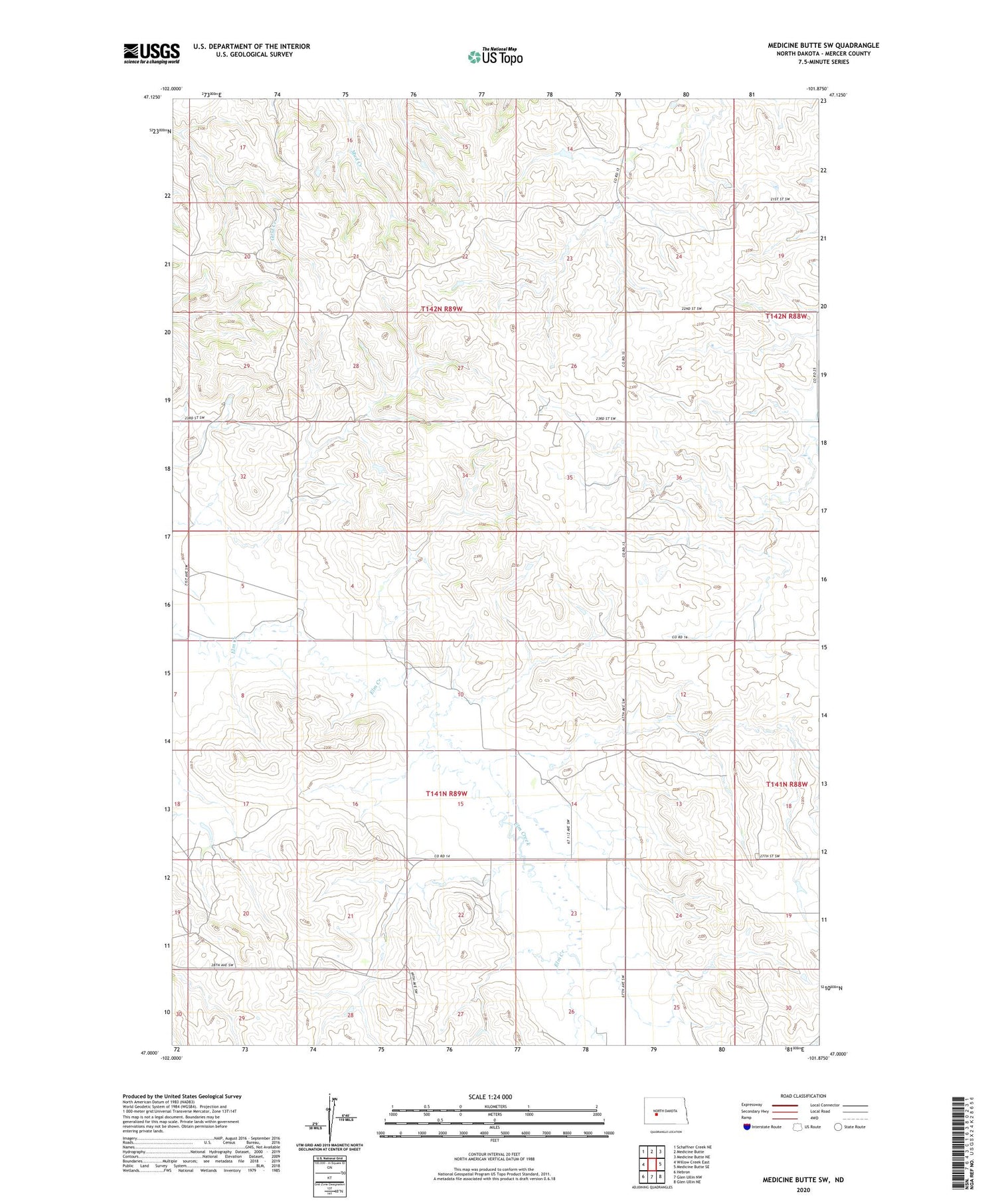 Medicine Butte SW North Dakota US Topo Map Image