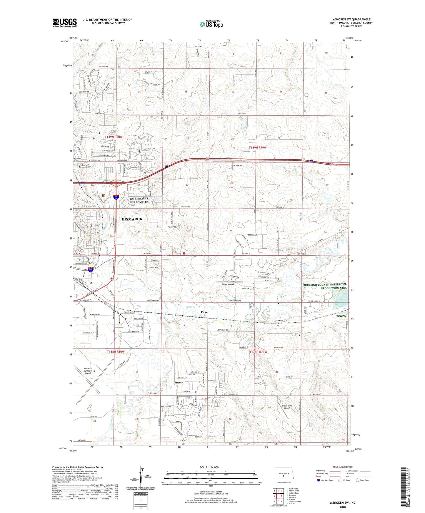 Menoken SW North Dakota US Topo Map Image