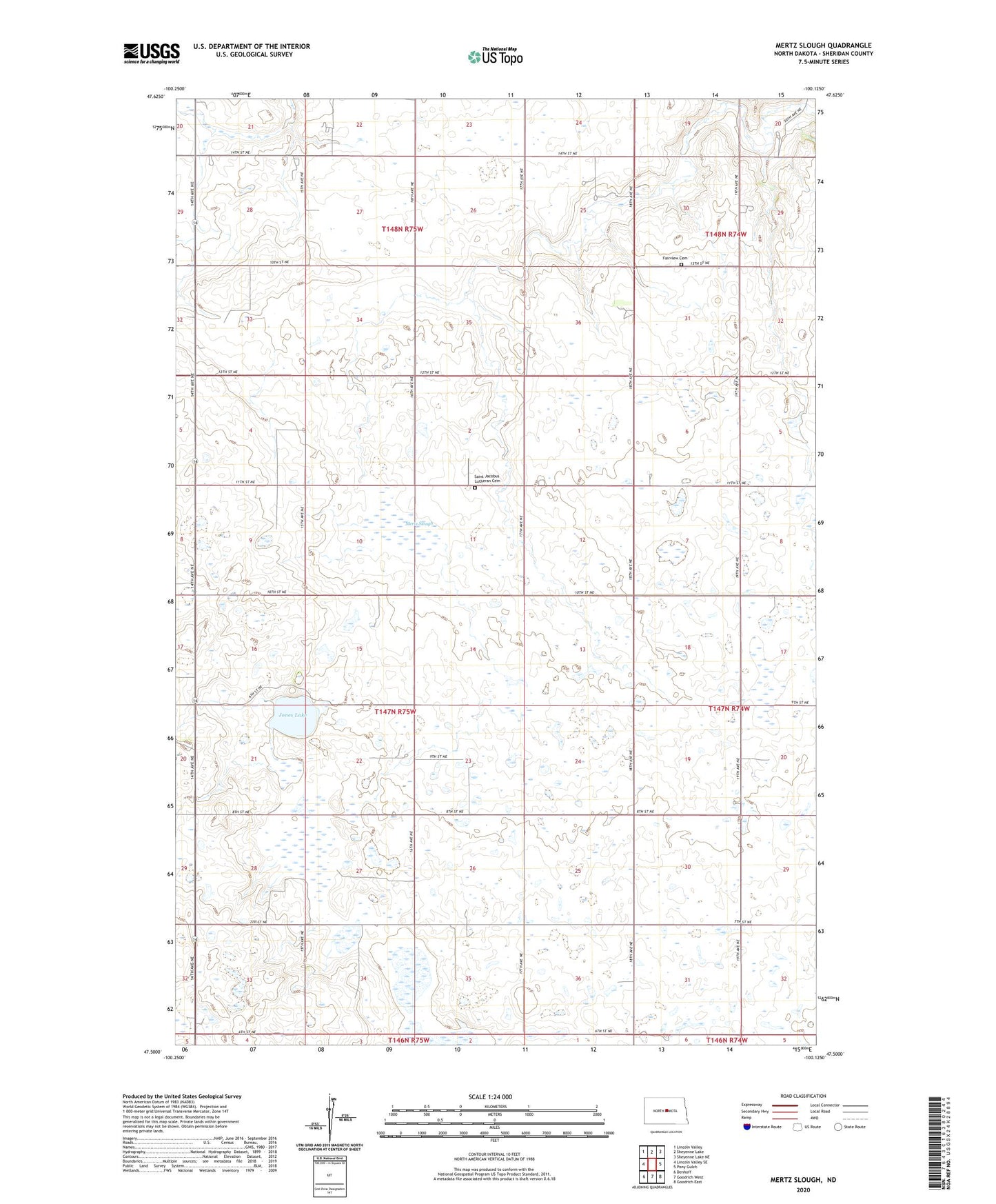 Mertz Slough North Dakota US Topo Map Image