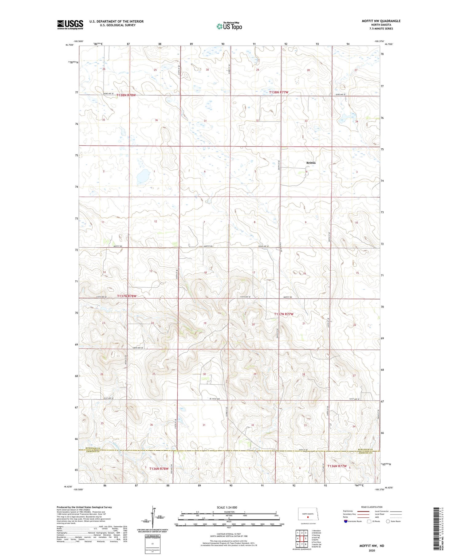 Moffit NW North Dakota US Topo Map Image