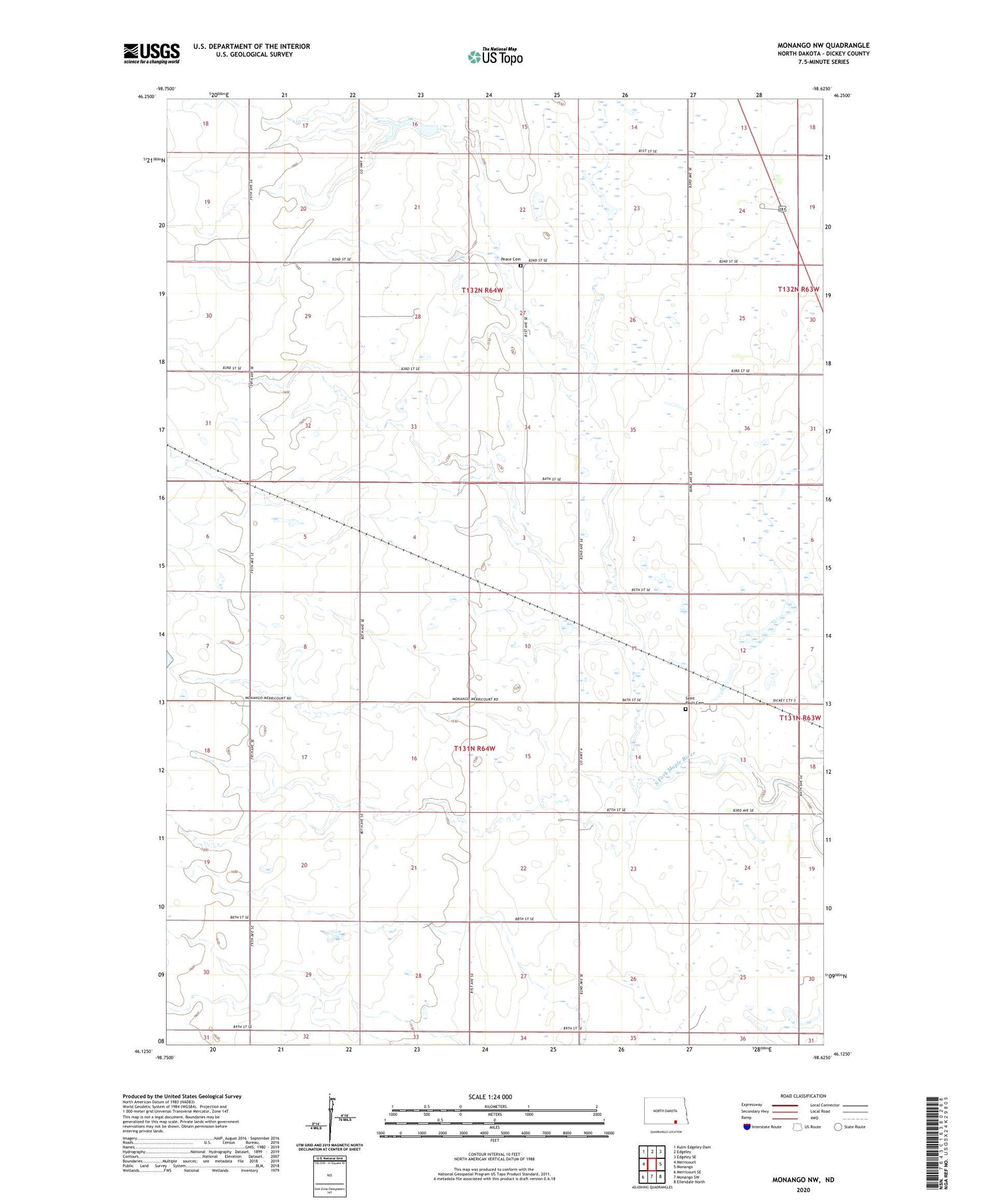 Monango NW North Dakota US Topo Map Image