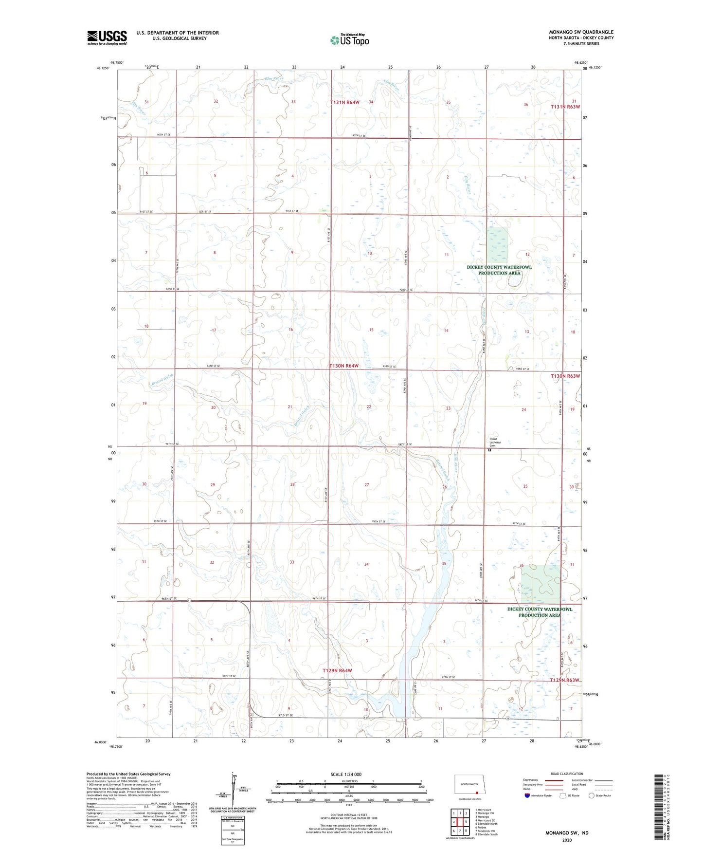 Monango SW North Dakota US Topo Map Image