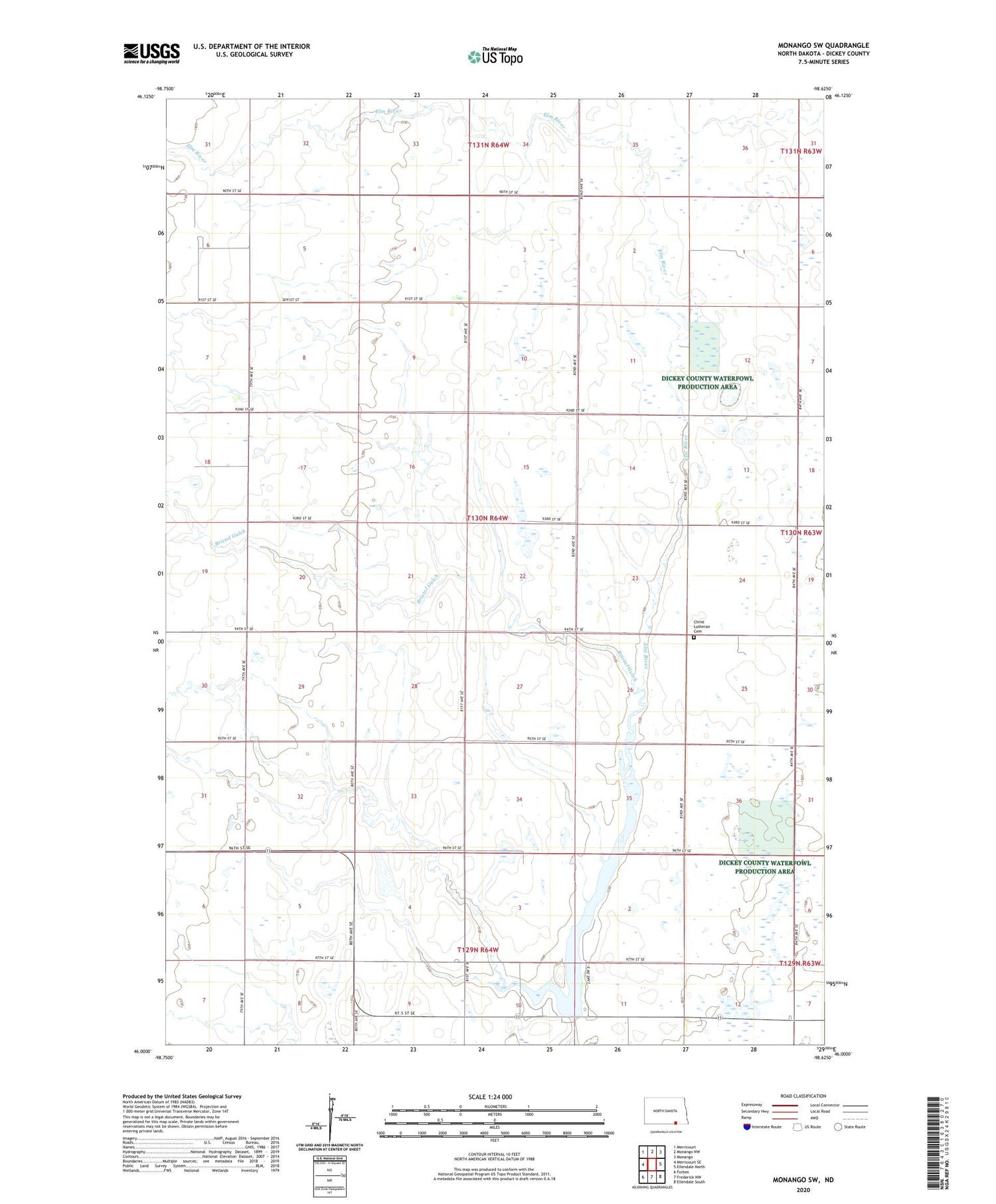Monango SW North Dakota US Topo Map Image