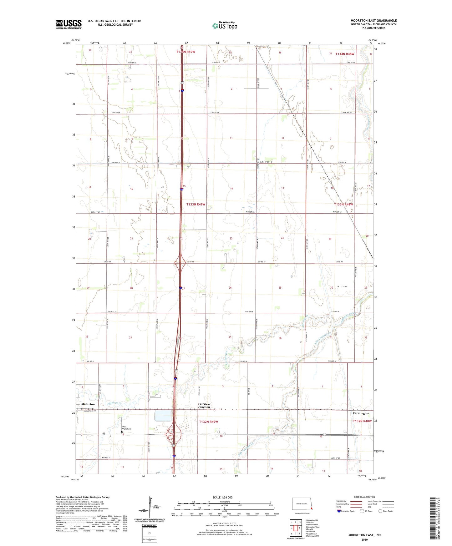 Mooreton East North Dakota US Topo Map Image