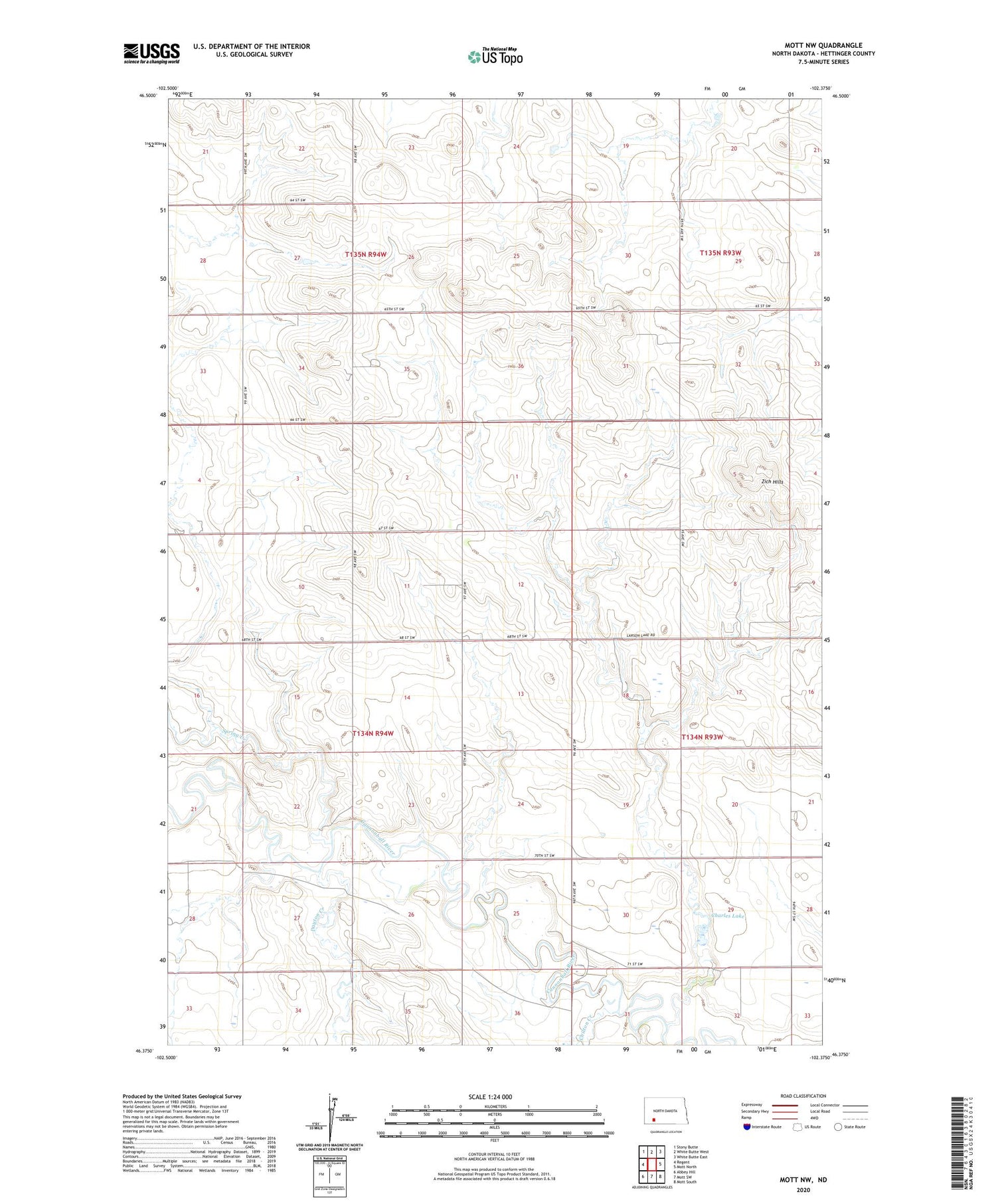 Mott NW North Dakota US Topo Map Image