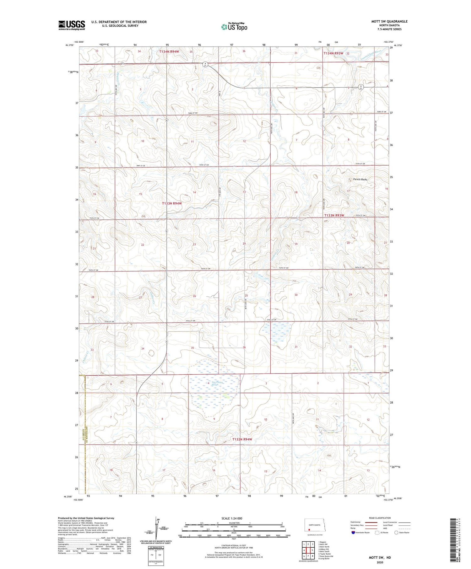 Mott SW North Dakota US Topo Map Image