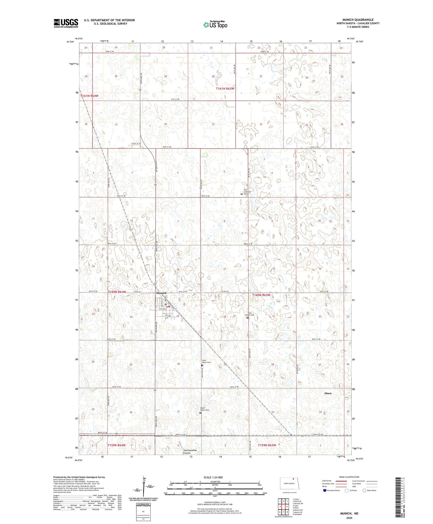 Munich North Dakota US Topo Map Image