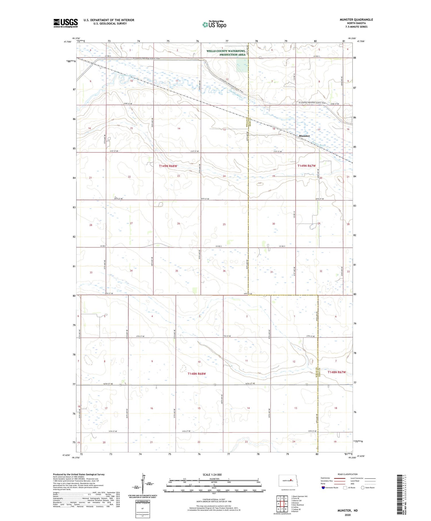 Munster North Dakota US Topo Map Image