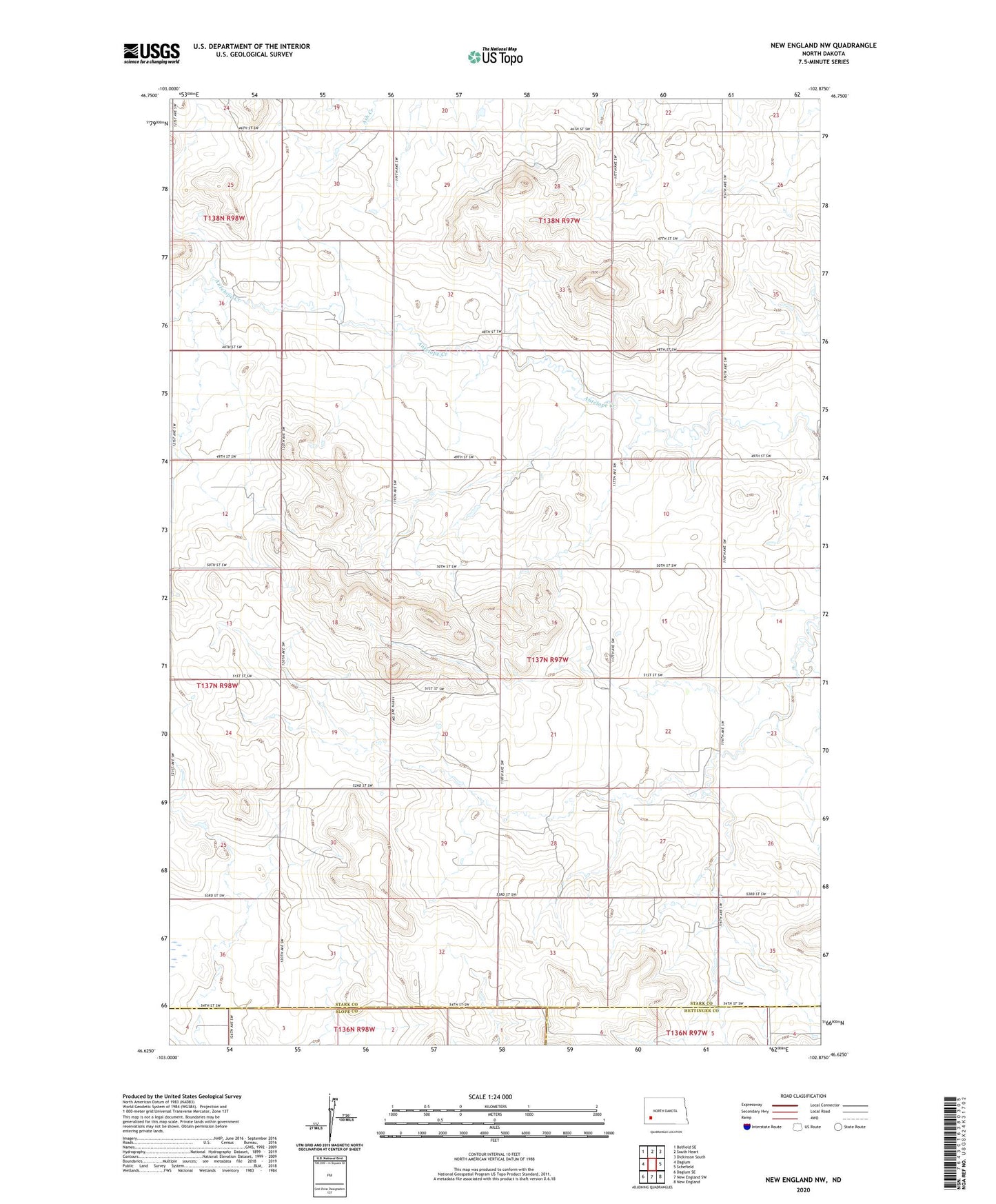 New England NW North Dakota US Topo Map Image