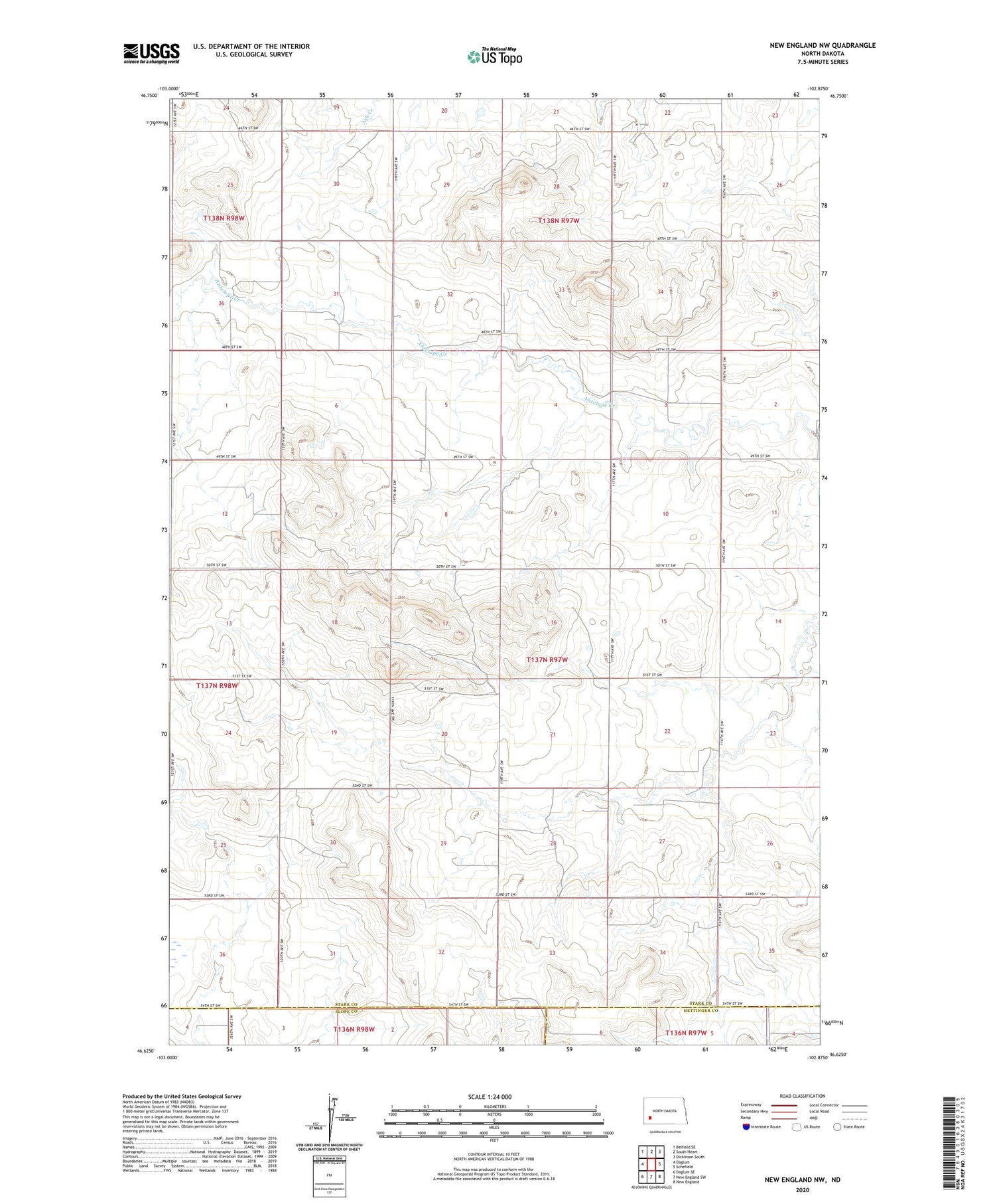New England NW North Dakota US Topo Map Image