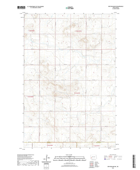 New England NW North Dakota US Topo Map Image
