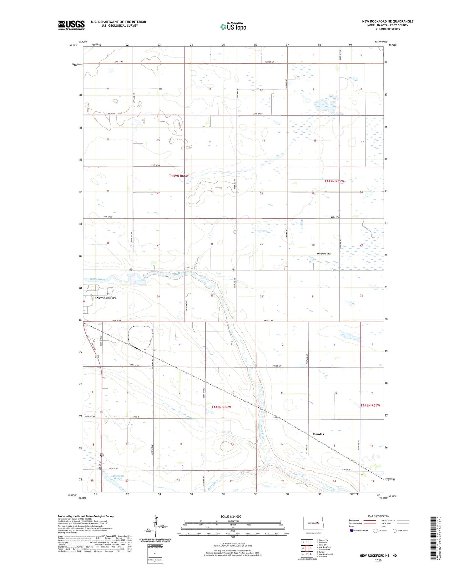 New Rockford NE North Dakota US Topo Map Image