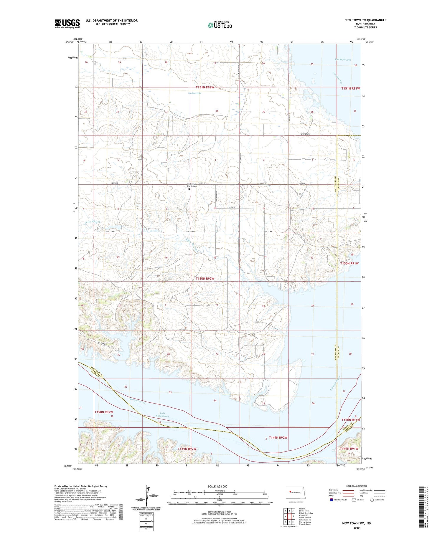 New Town SW North Dakota US Topo Map Image