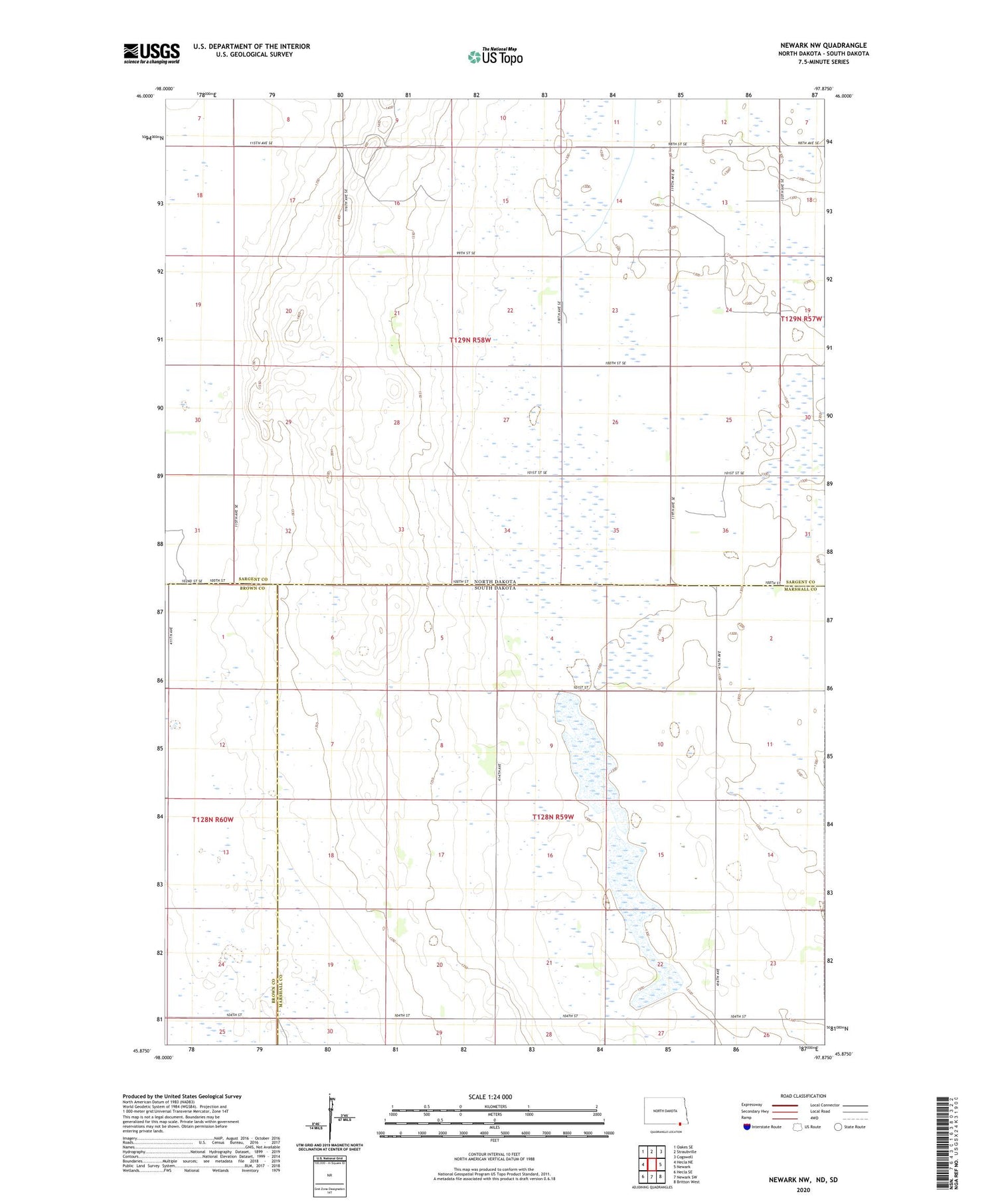 Newark NW North Dakota US Topo Map Image