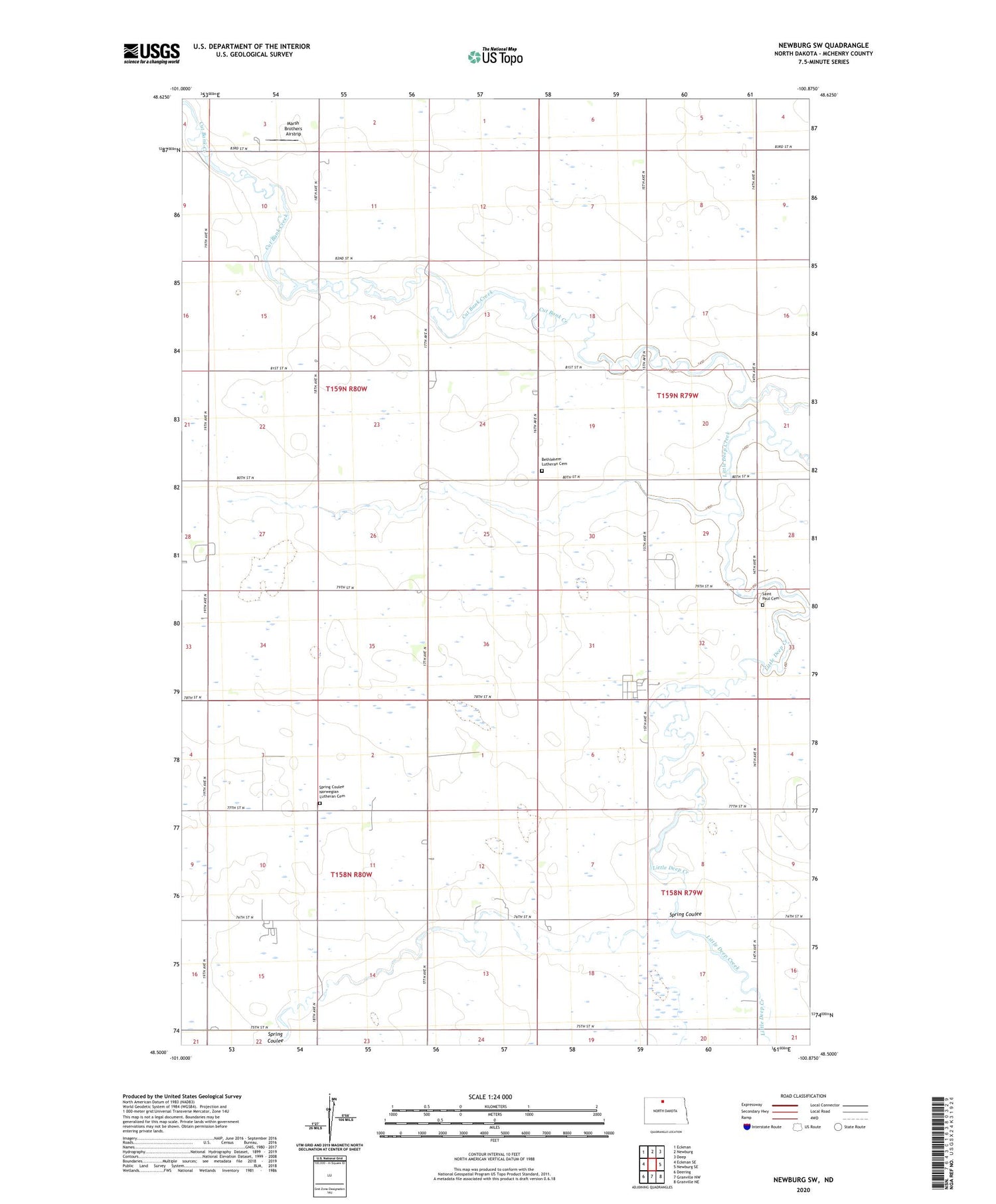 Newburg SW North Dakota US Topo Map Image