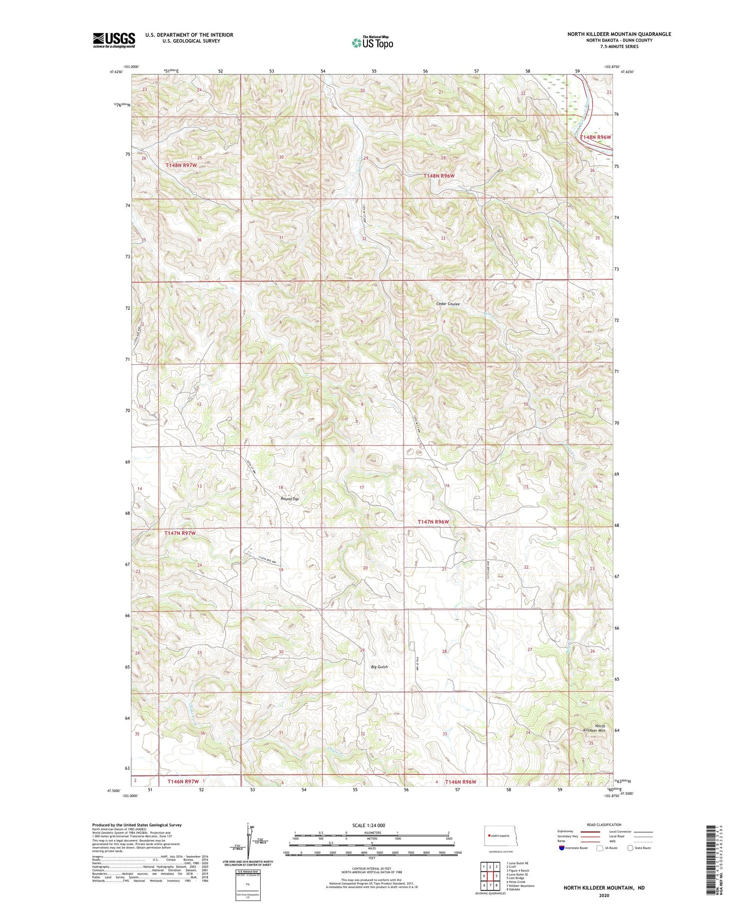 North Killdeer Mountain North Dakota US Topo Map Image