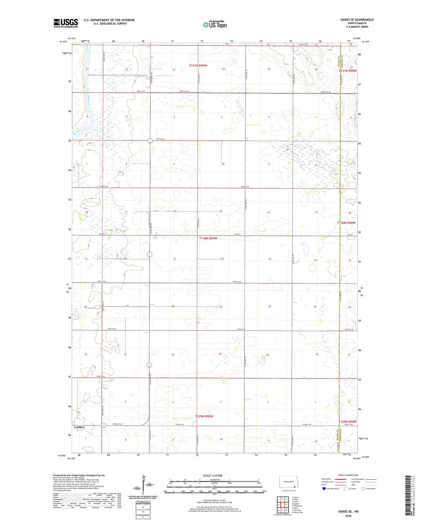 Oakes SE North Dakota US Topo Map Image