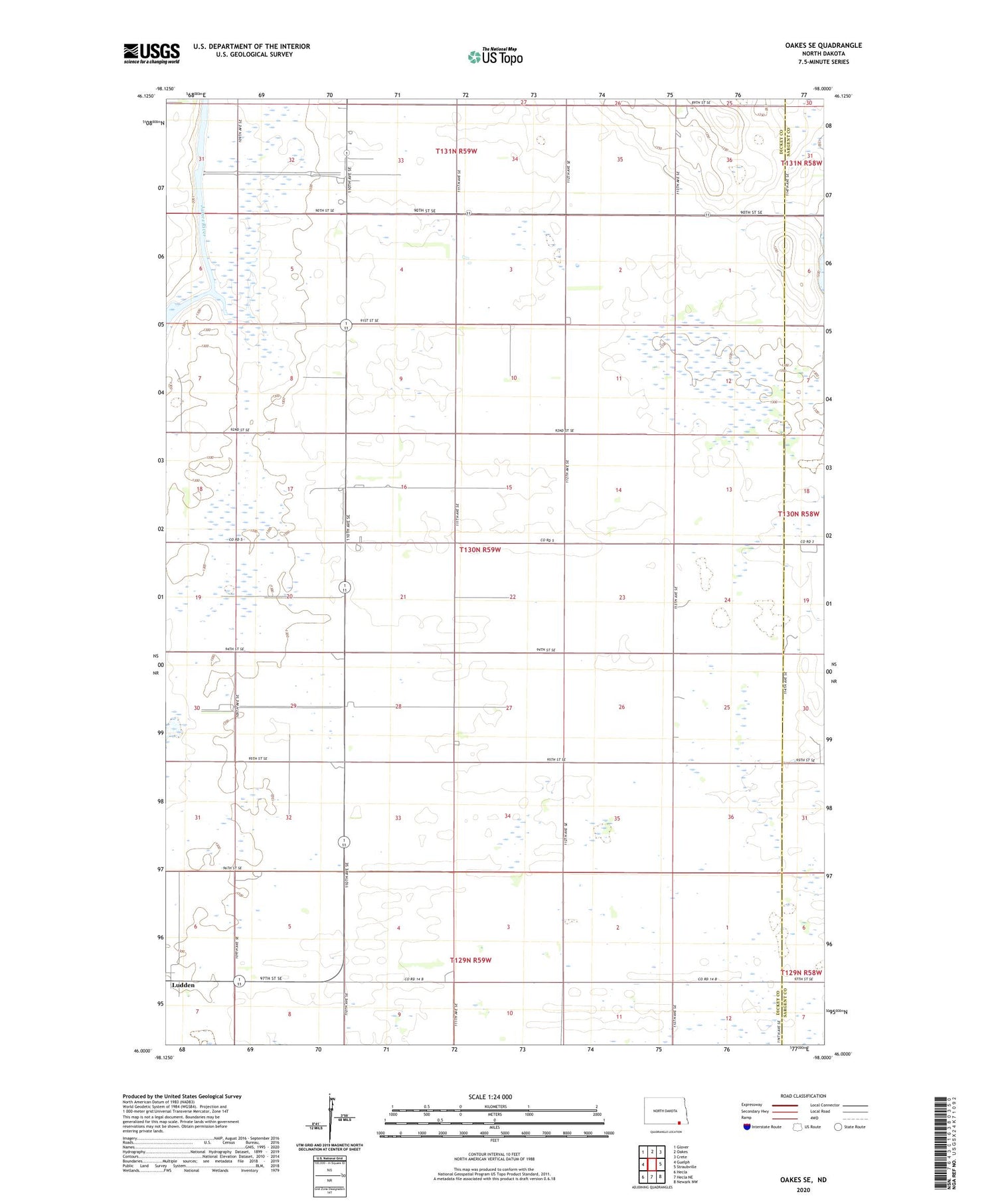 Oakes SE North Dakota US Topo Map Image