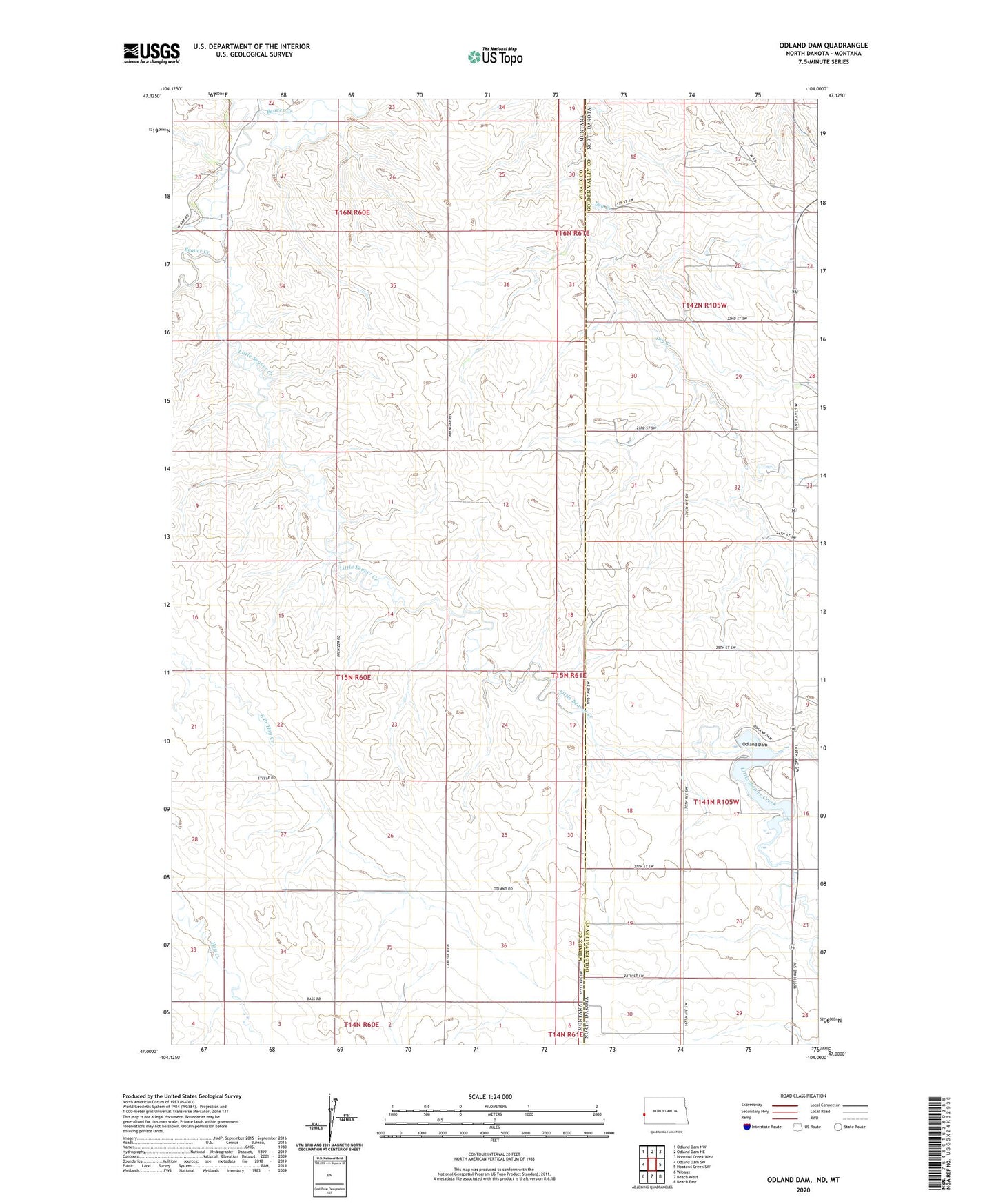Odland Dam North Dakota US Topo Map Image