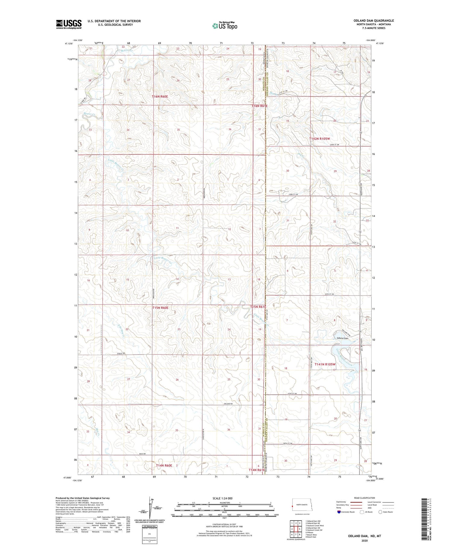 Odland Dam North Dakota US Topo Map Image