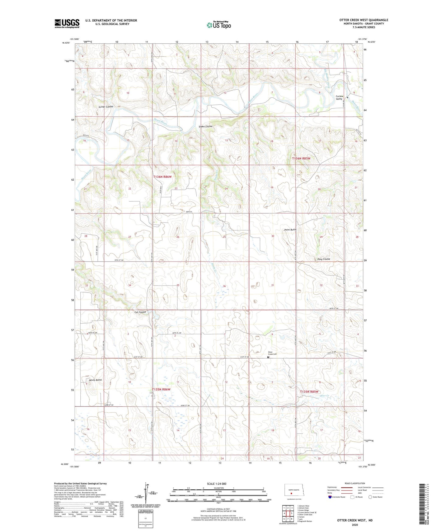 Otter Creek West North Dakota US Topo Map Image