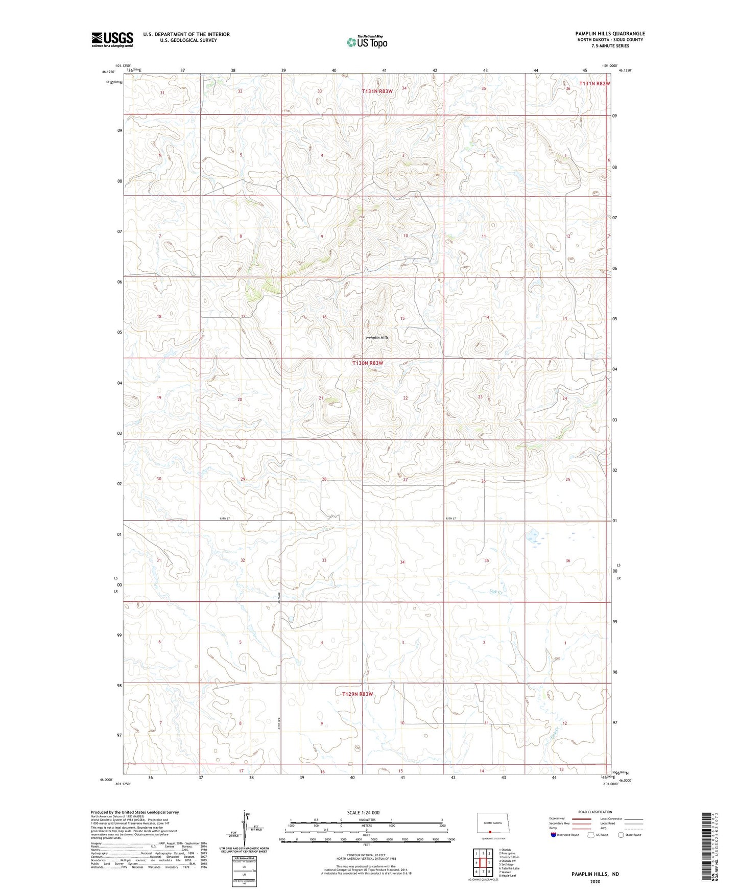 Pamplin Hills North Dakota US Topo Map Image