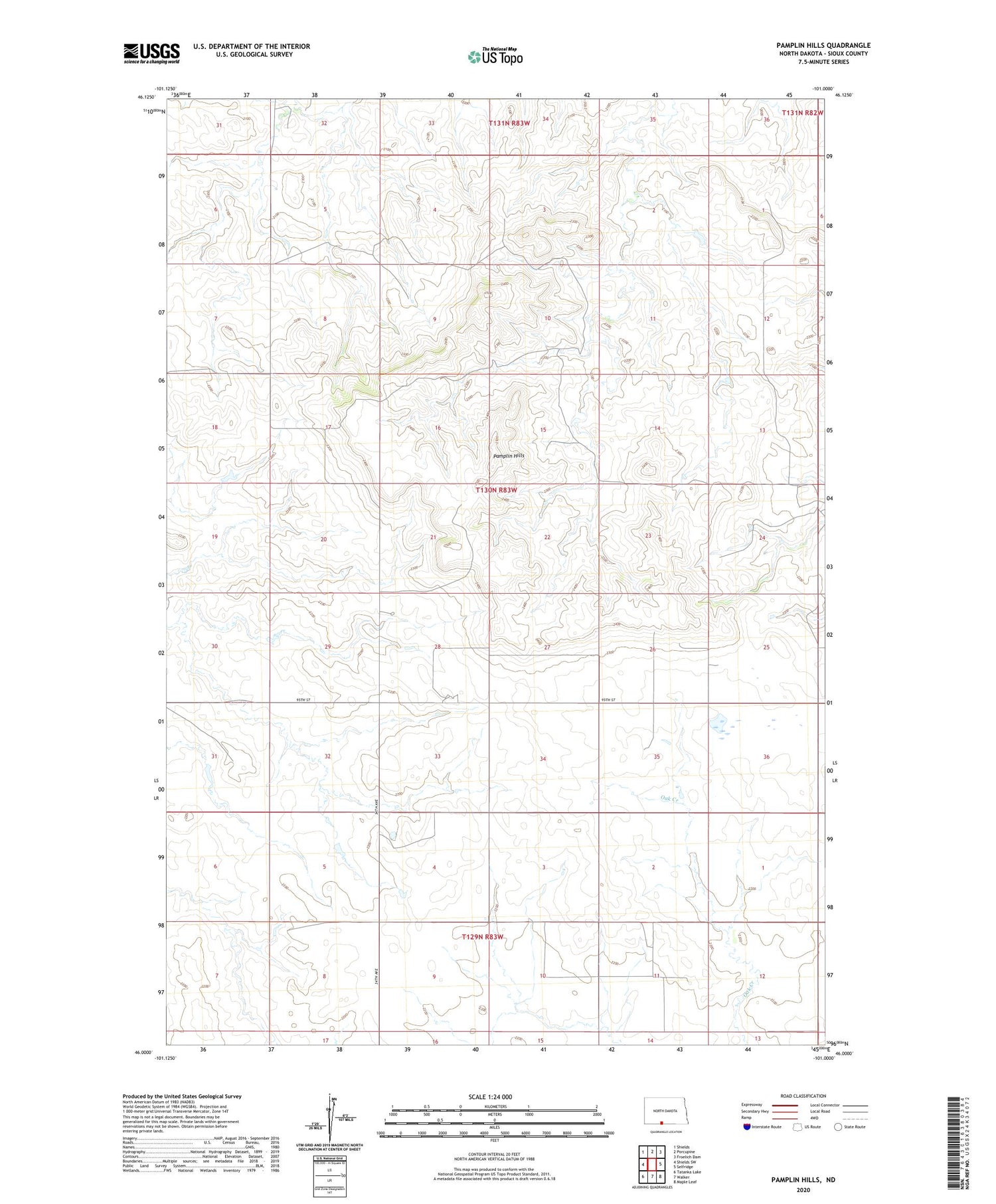 Pamplin Hills North Dakota US Topo Map Image