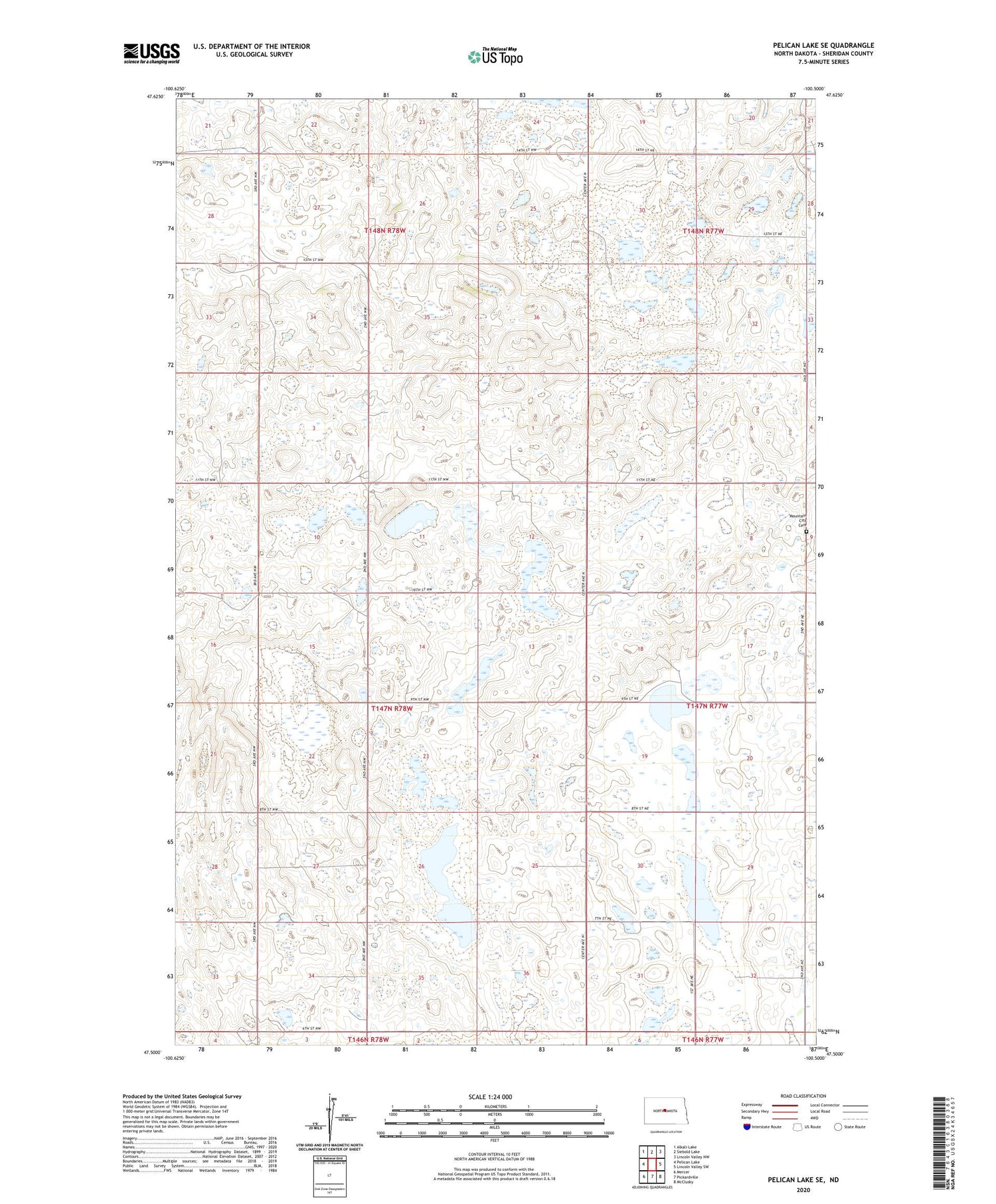 Pelican Lake SE North Dakota US Topo Map Image