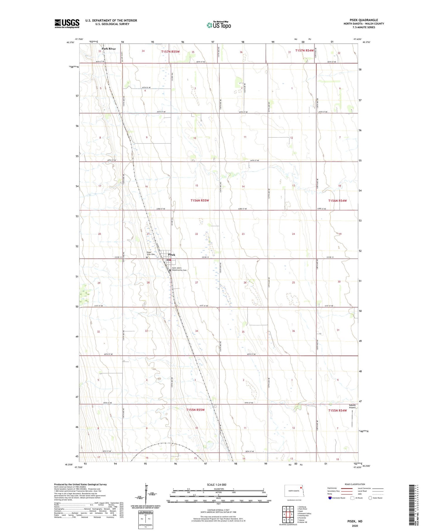 Pisek North Dakota US Topo Map Image