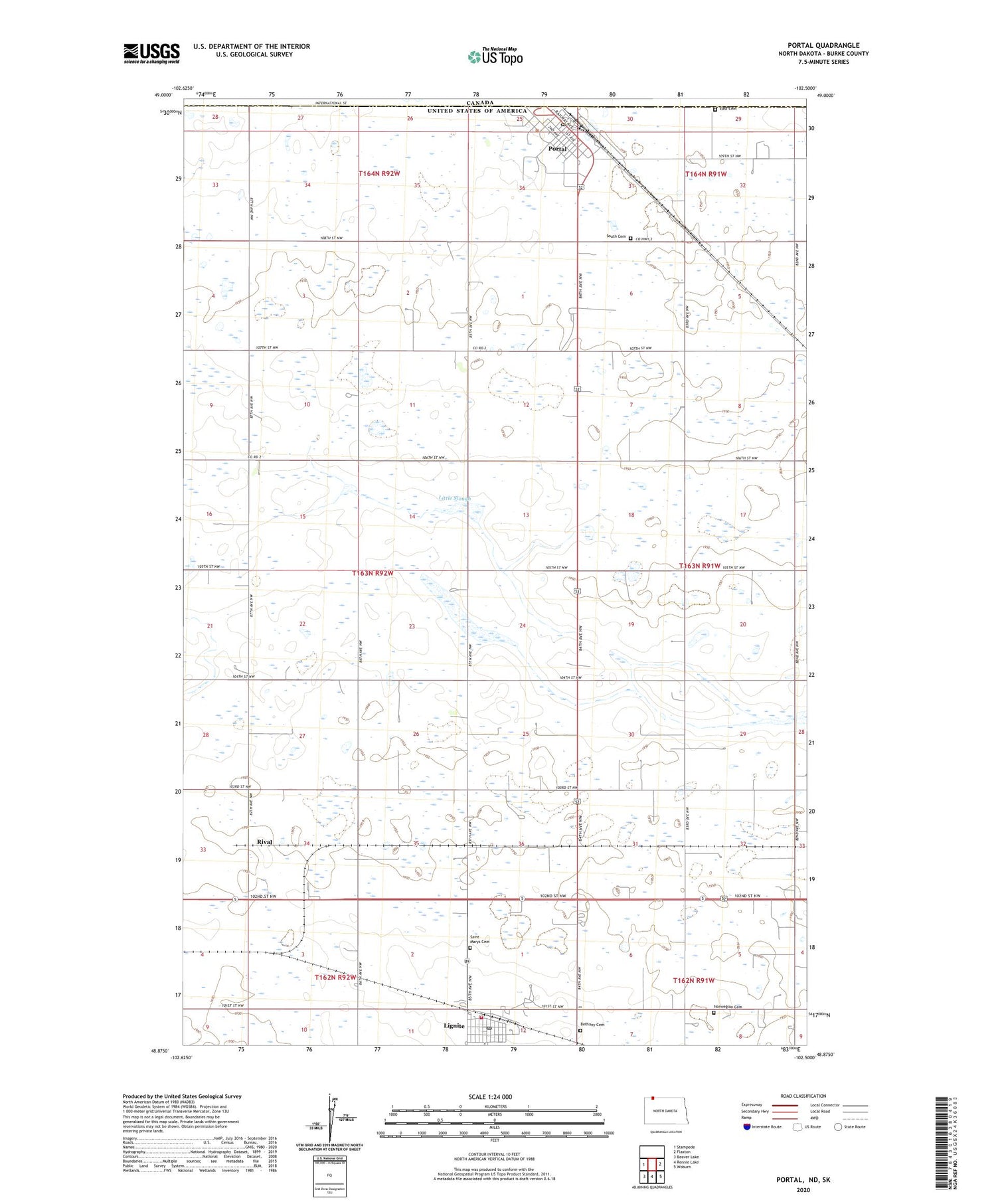 Portal North Dakota US Topo Map Image